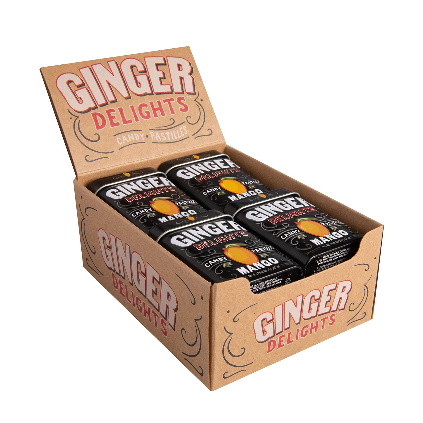Ginger Delights Mango Candy | Genuine Ground Ginger Root, Natural Flavors | Kosher Certified, Vegan, Gluten Free | Aspartame & X