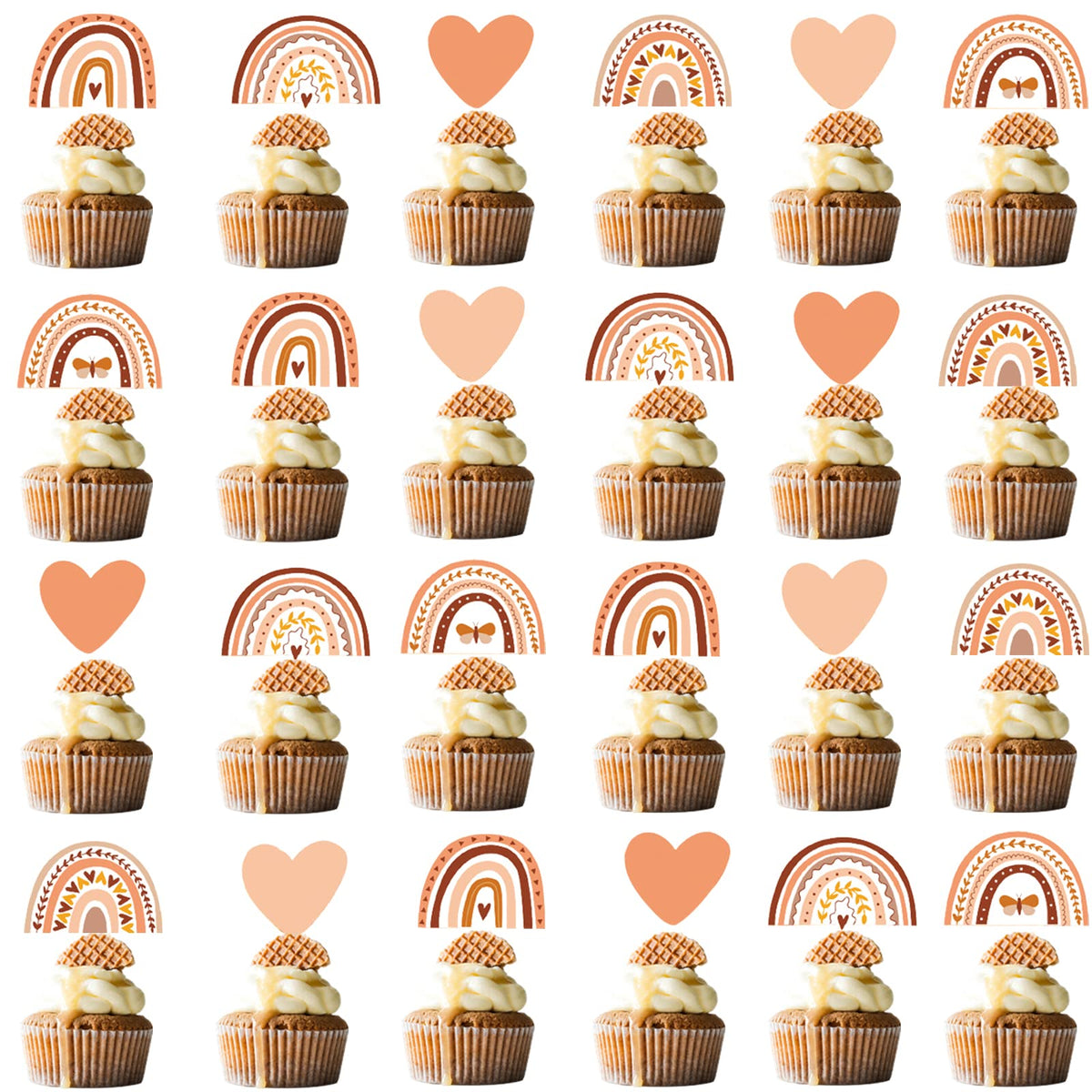 48 Pcs Boho Rainbow Party Cupcake Toppers For Boho Rainbow Birthday Party Decorations