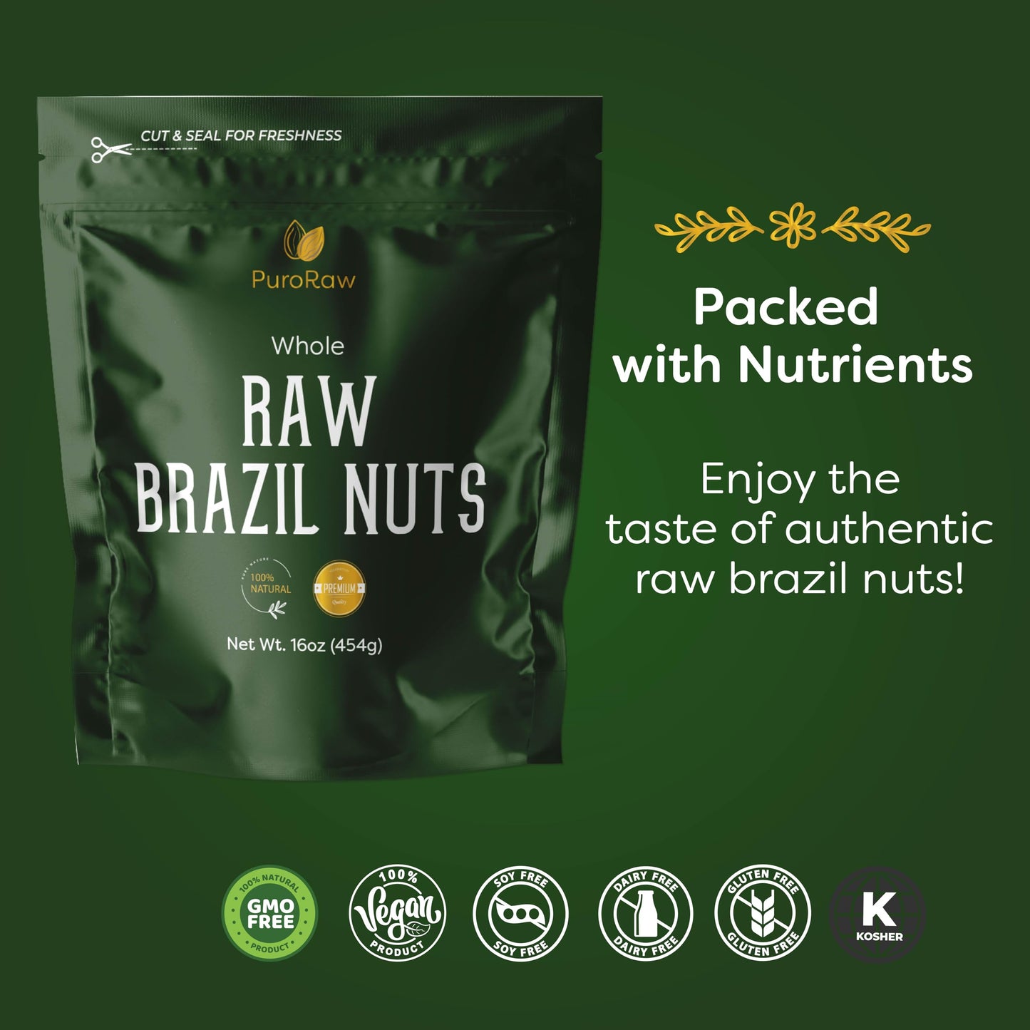 PuroRaw Brazil Nuts Raw 1lb  Raw Brazil Nuts. Brazil Nuts Unsalted - Brazil Nuts- All Natural  Non-GMO  Vegan Brazil Nuts- Brazil Nuts Bulk 16oz