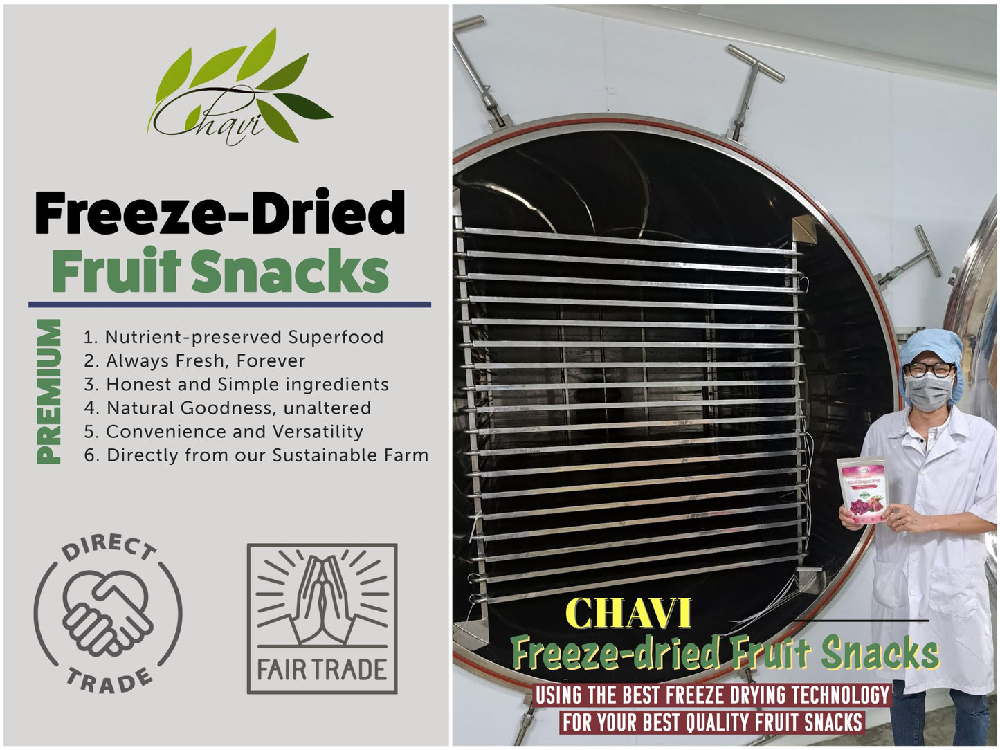 CHAVI Freeze-Dried Lychee - 2 Oz - Healthy 1 Ingredient Superfood Supersnacks - No Added Sugars or Preservatives - Non-GMO, Vega