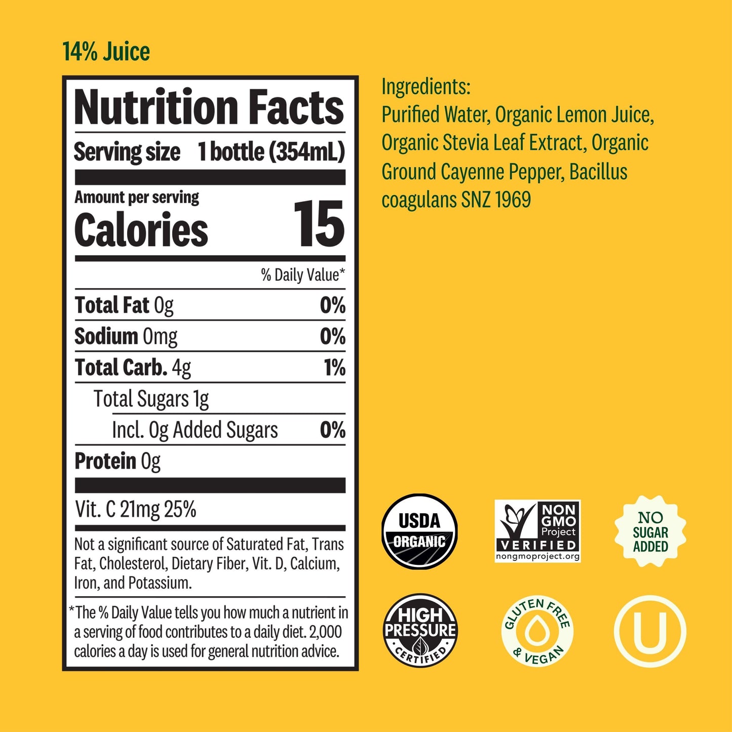 Suja Organic Cold-Pressed Lemon Love, Lemon Juice with No Additives, Excellent Source of Vitamin C for Immunity Support, Vegan,