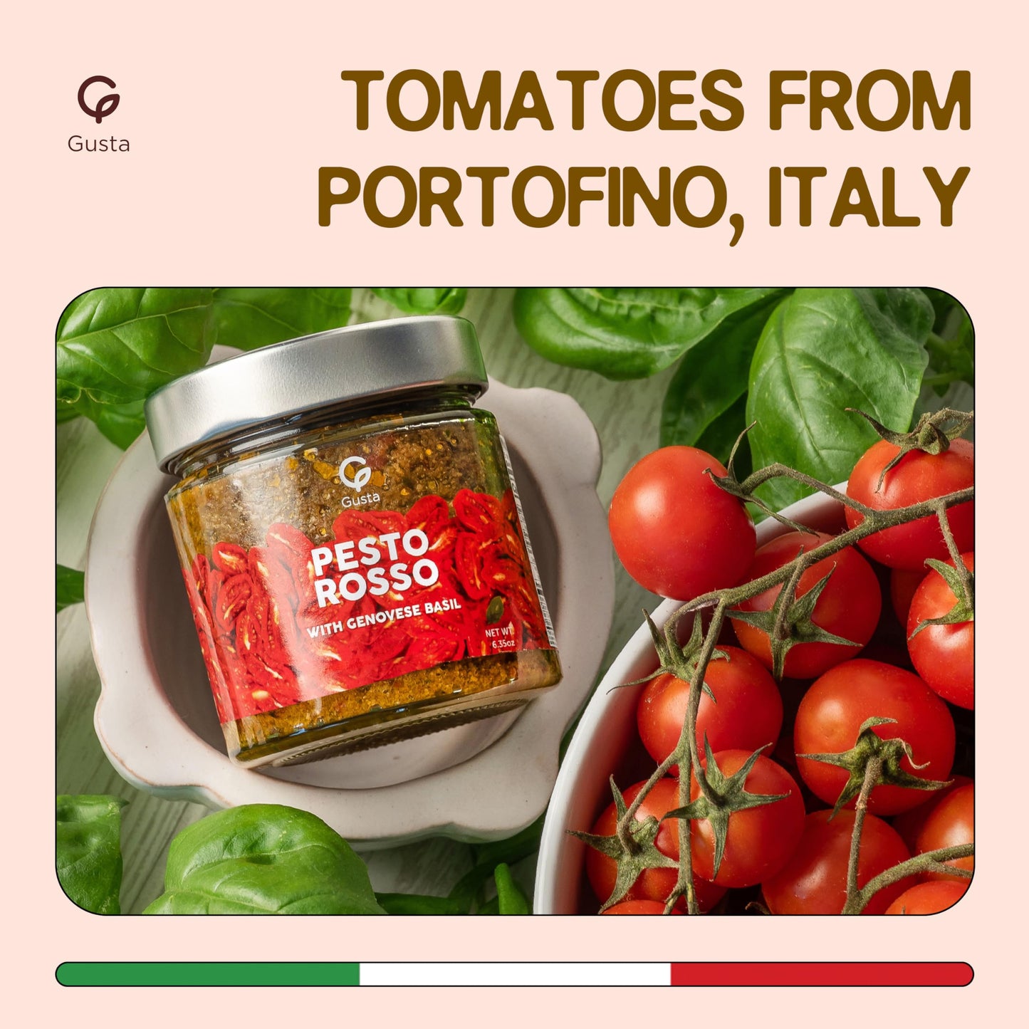 GUSTA Sun-Dried Tomato Red Pesto Sauce - All-Natural Gourmet Spread - 180g Jar