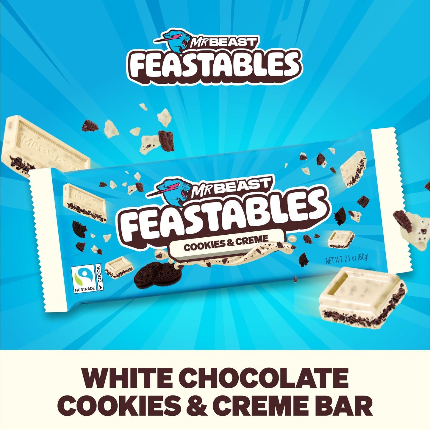 Feastables Mrbeast Milk & Cookies Pack, King Size Milk Chocolate & Cookies & Creme Bars, 10 Each, Candy Bars For Mature-Themeds & Kids As Snacks, Gifts, Or Dessert, Fairtrade Cocoa, 2.1 Oz Each, 20 Count
