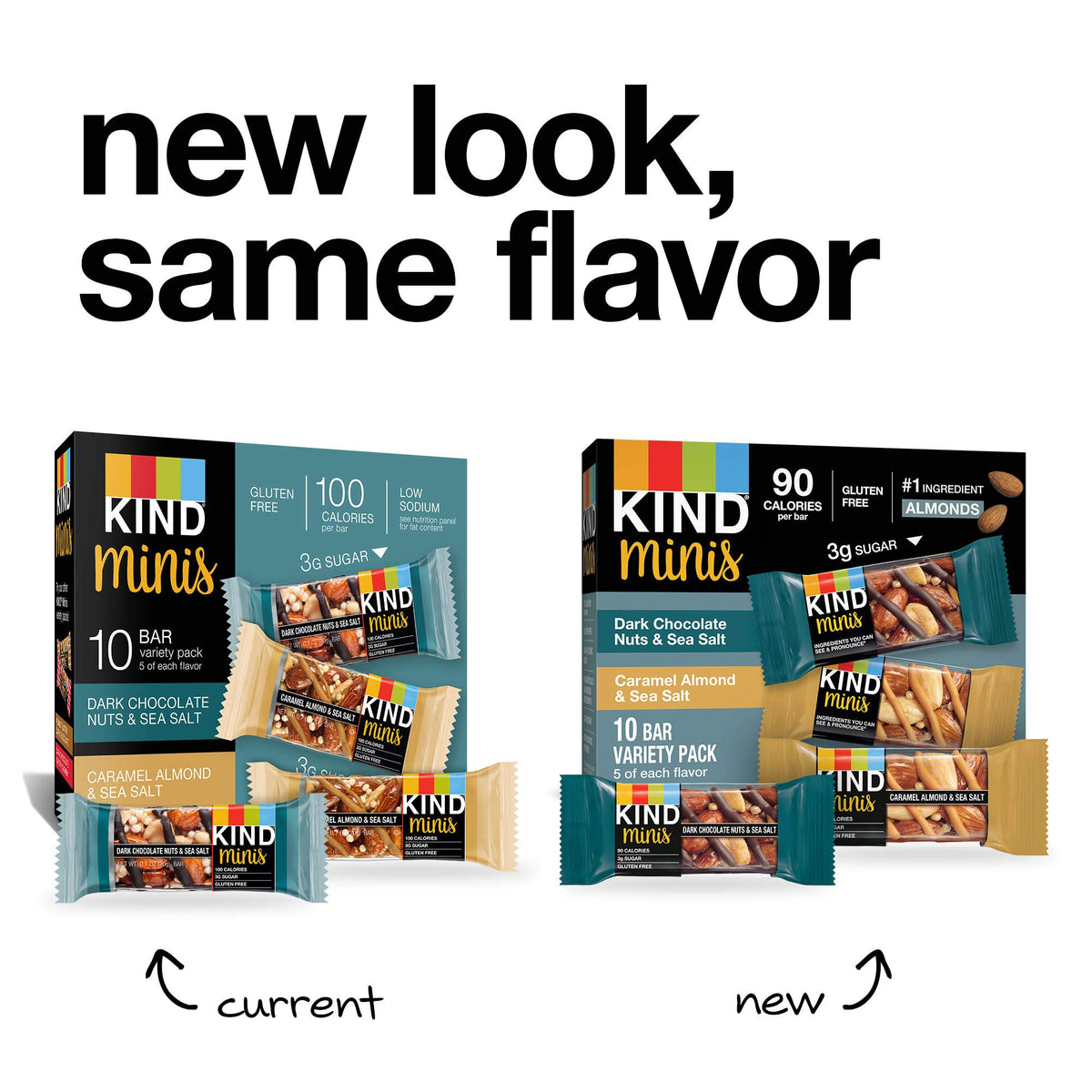KIND Minis Snack Bars, Dark Chocolate Nuts & Sea Salt and Caramel Almond & Sea Salt, 3g Sugar, Gluten Free Bars, Variety Pack, 0