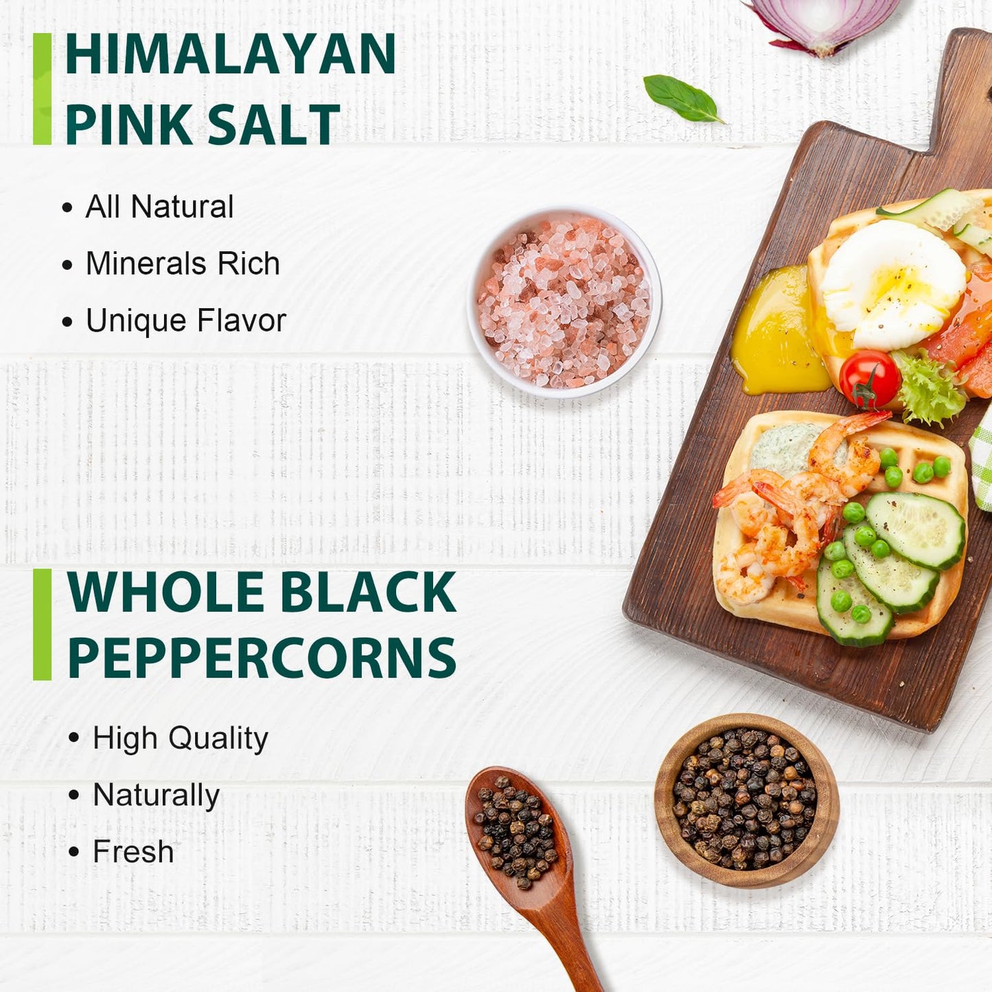 Soeos Himalayan Pink Salt Coarse 39 oz + Organic Black Peppercorns 18 oz, Salt for Grinder Refill, Salt and Peppercorns, Pepper