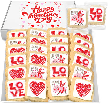 Valentines Day Cookies Class Favors Gift Basket For Kids Men Women Co Workers Teacher | Individually Wrapped | 24 Pack | Love Heart Be Mine (Extra Large)
