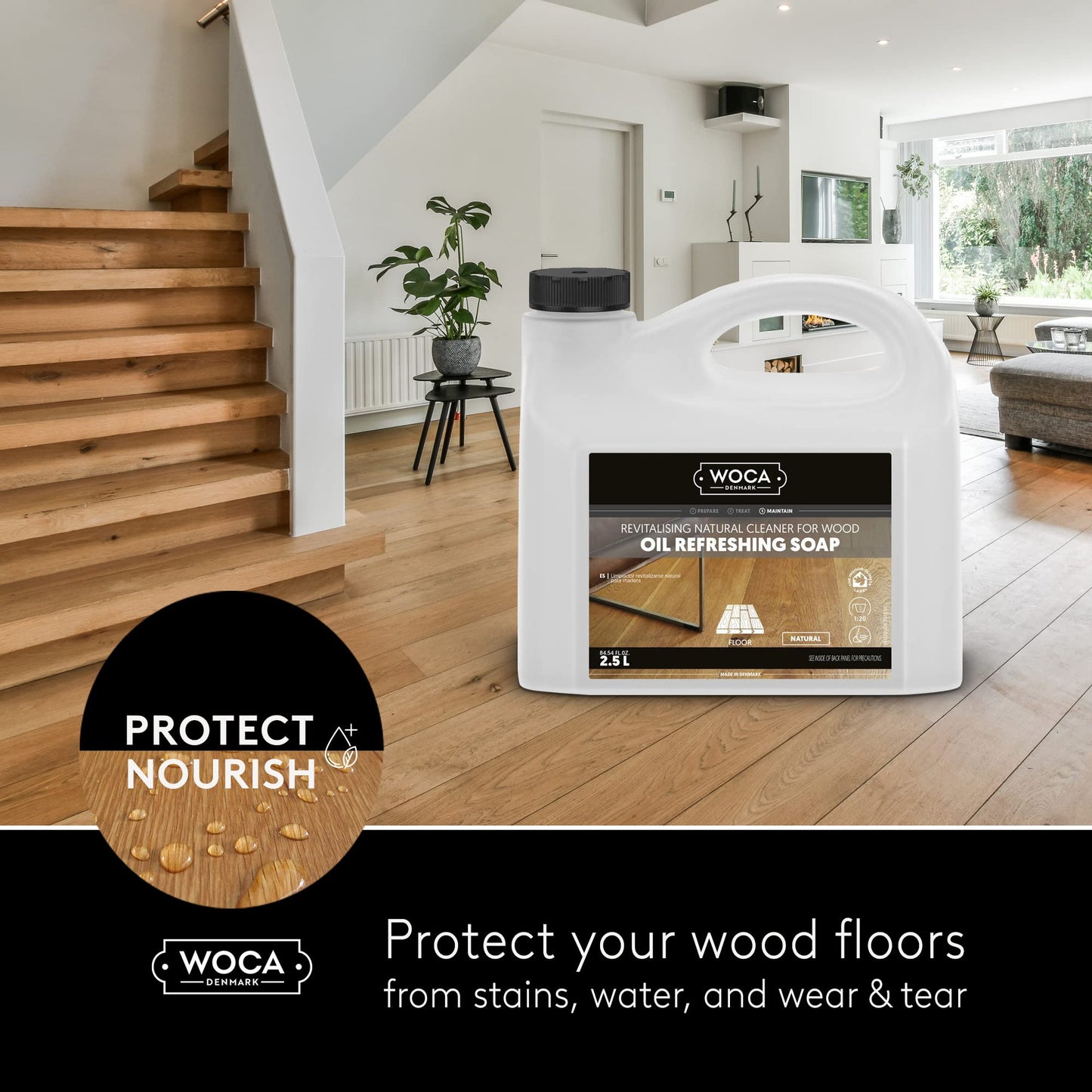 Woca Denmark Oil Refreshing Soap Natural 1 L Concentrated Plant Based Cleaner And Rejuvenator For Use On Oiled Wood Surfaces Suc