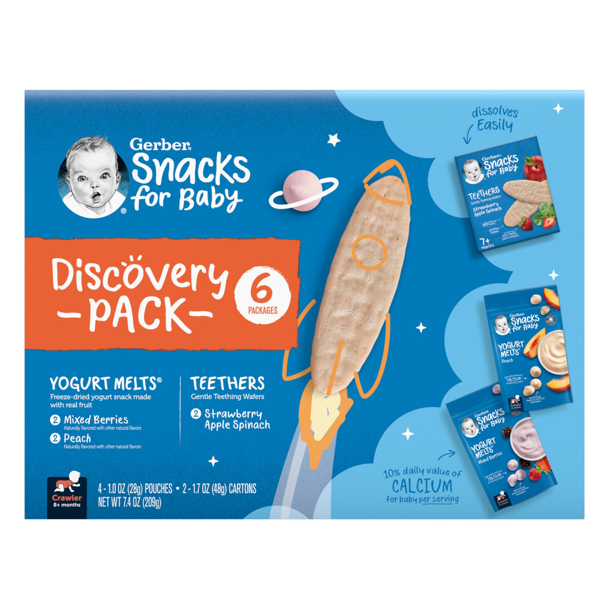 Gerber Stage 3 Baby Snacks Discovery Pack, Yogurt Melts, Teething Wafers, 6Pk