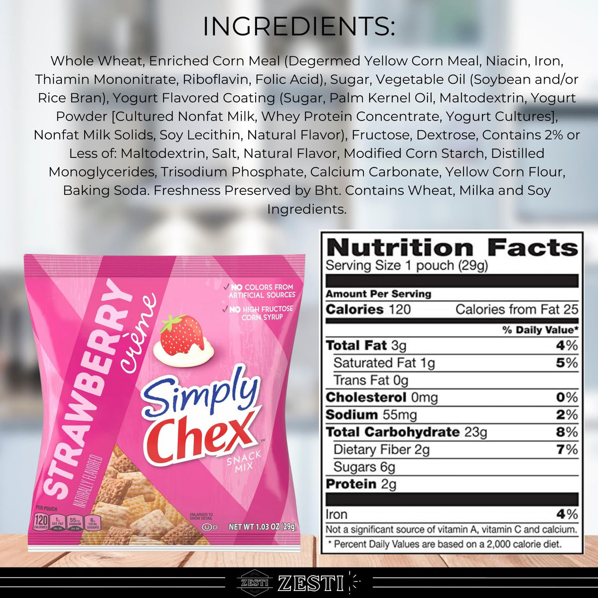 Strawberry Yogurt Crme Snack Mix, 1.03 oz (Pack of 8) with ZESTI Chip Clip - Sweet & Savory Whole Grain Cereal, Low-Fat, Individ