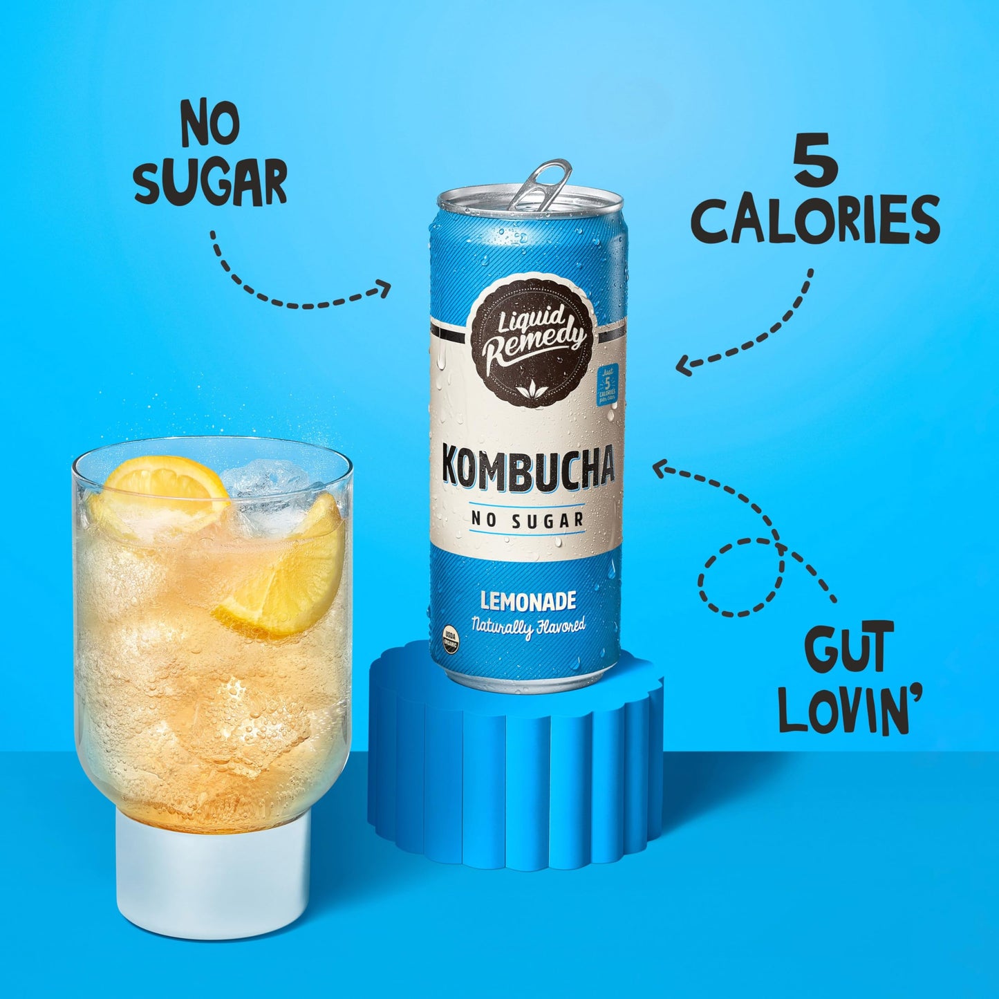 Remedy Kombucha Sugar Free Organic Drink, Probiotic Tea, Lemonade, 8.5 Fl Oz Can, Pack of 24