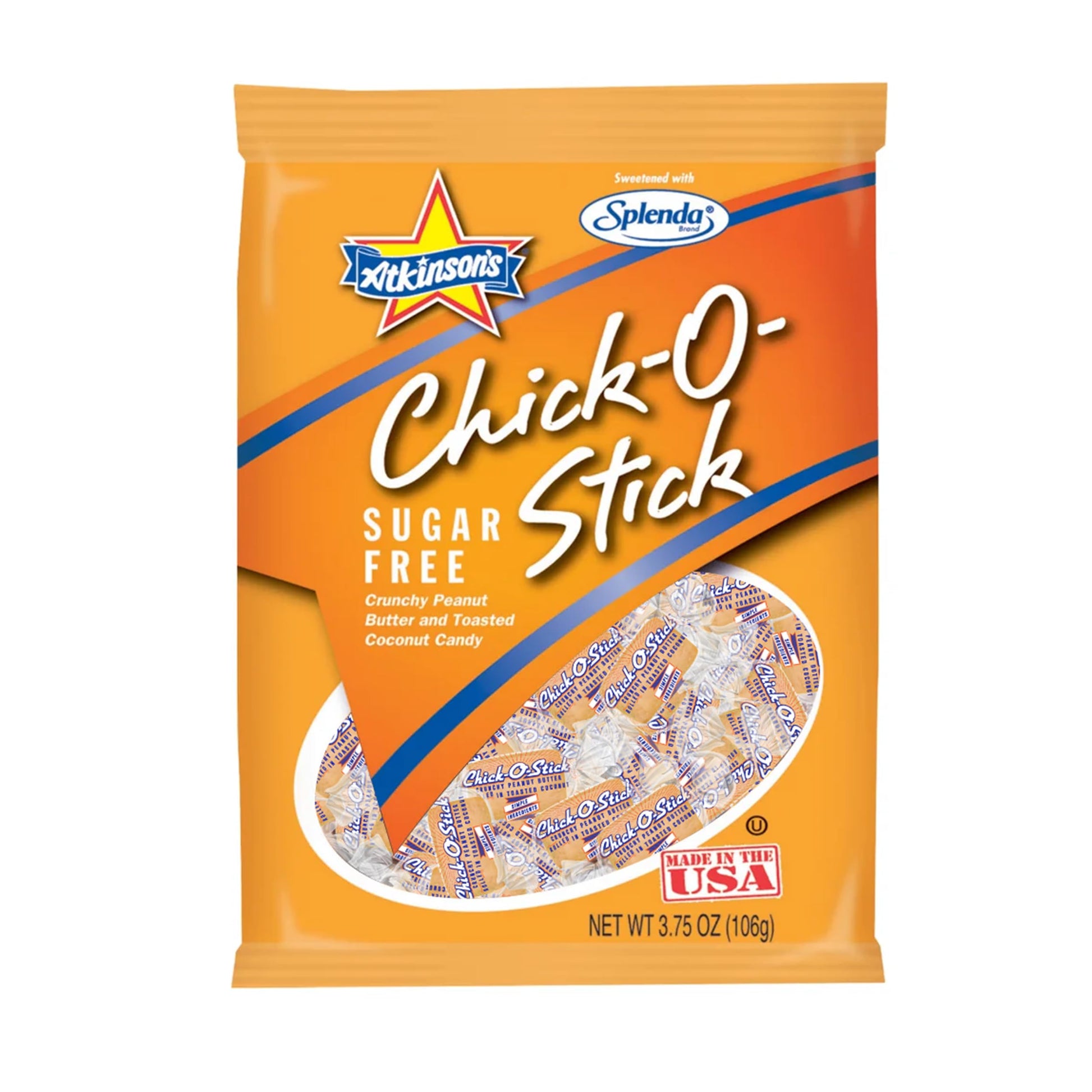 Atkinson Sugar Free Chick-O-Stick  12 Pieces  3.75 Ounce Bags  No Trans Fat  Peanut Butter and Coconut Candy