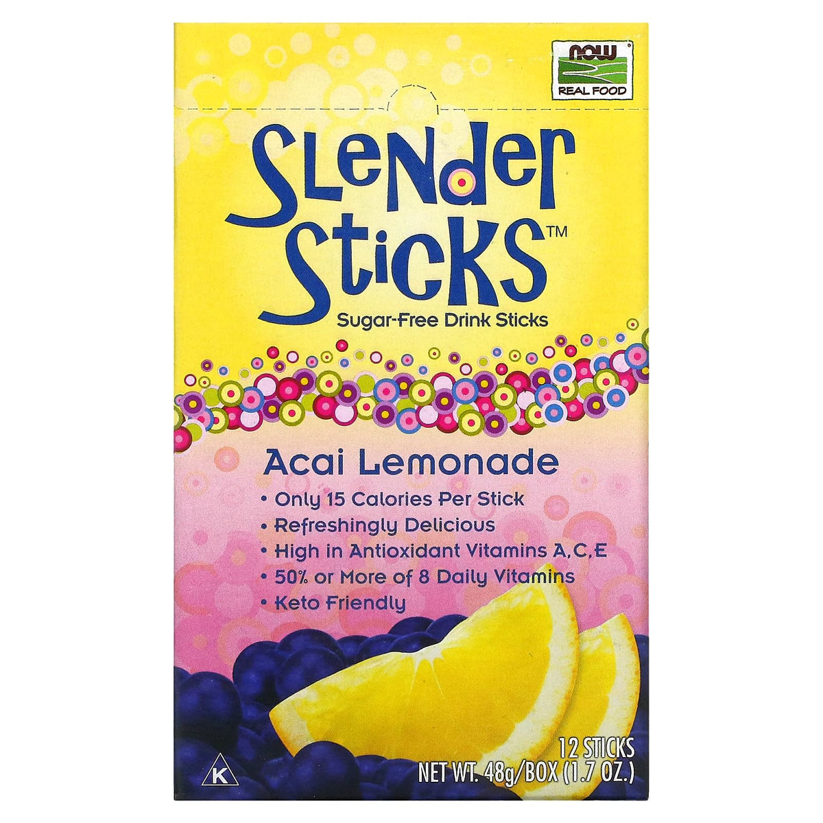 Now Foods Acai Lemonade Stevia Drink Sticks, 12 Ct