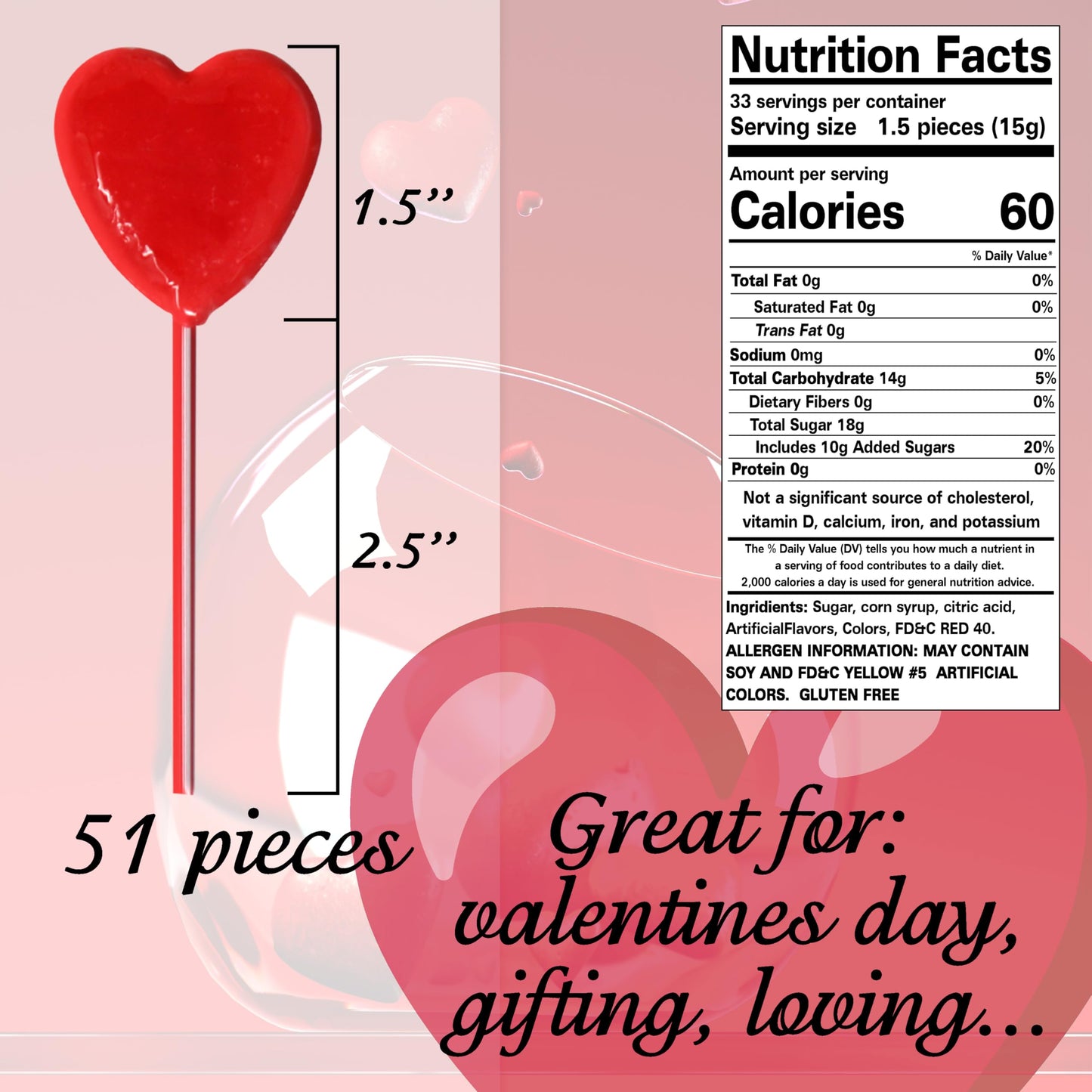 Red Heart Strawberry Lollipops - 51 Count (17.63 Oz) - Individually Wrapped Valentines Day Candy - Made In Brazil