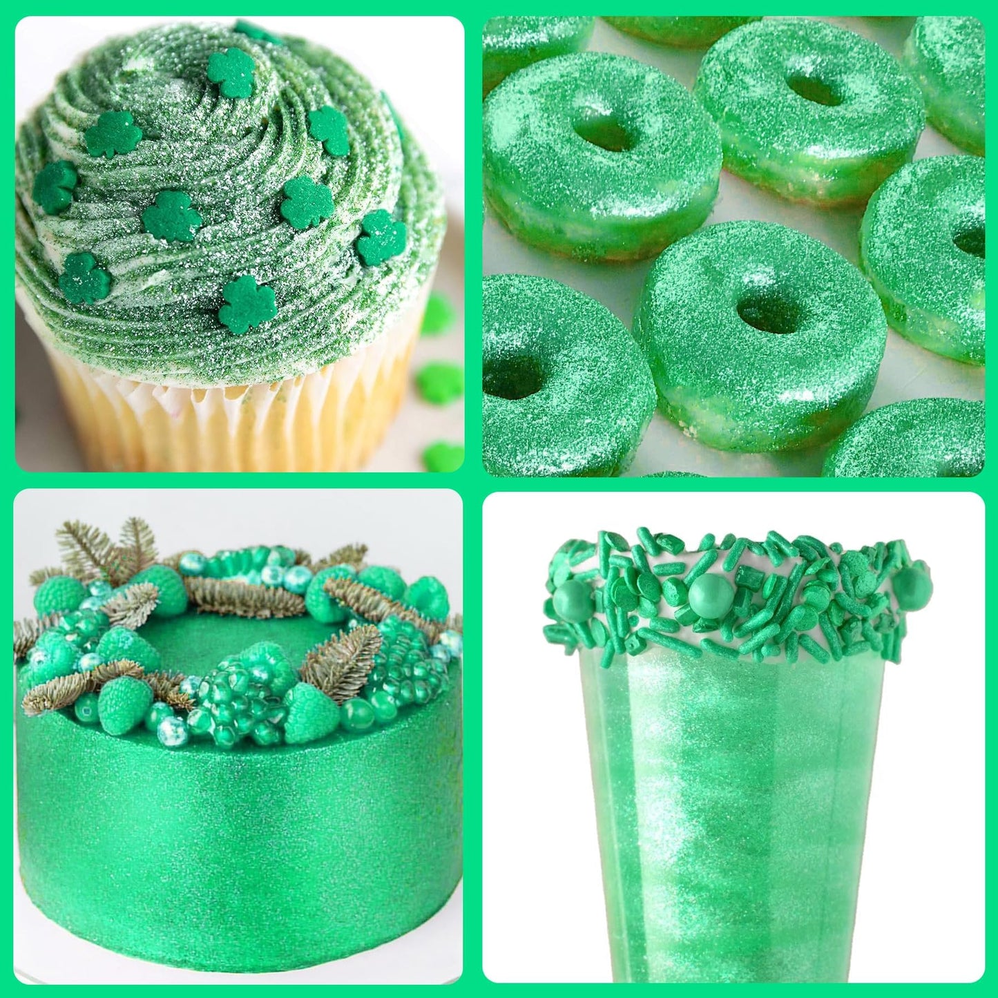 Vividye Edible Glitter Powder - 30g Luster Dust for Drinks, Foods, Cake Decoration - Green Shimmer Dust