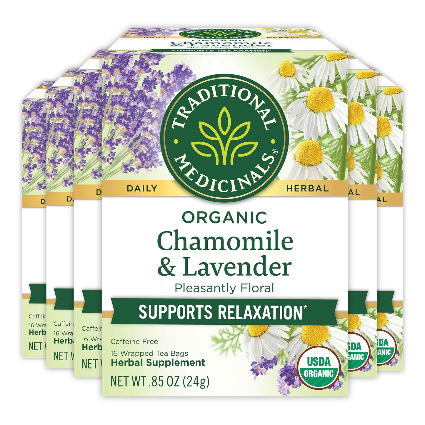 Traditional Medicinals Tea  Organic Chamomile & Lavendar  Stress Relief  96 Tea Bags (6 Pack)