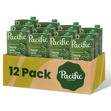 Pacific Foods Hemp Original Unsweetened Plant-Based Milk, Keto Friendly, 32 Fl Oz (Pack of 12)