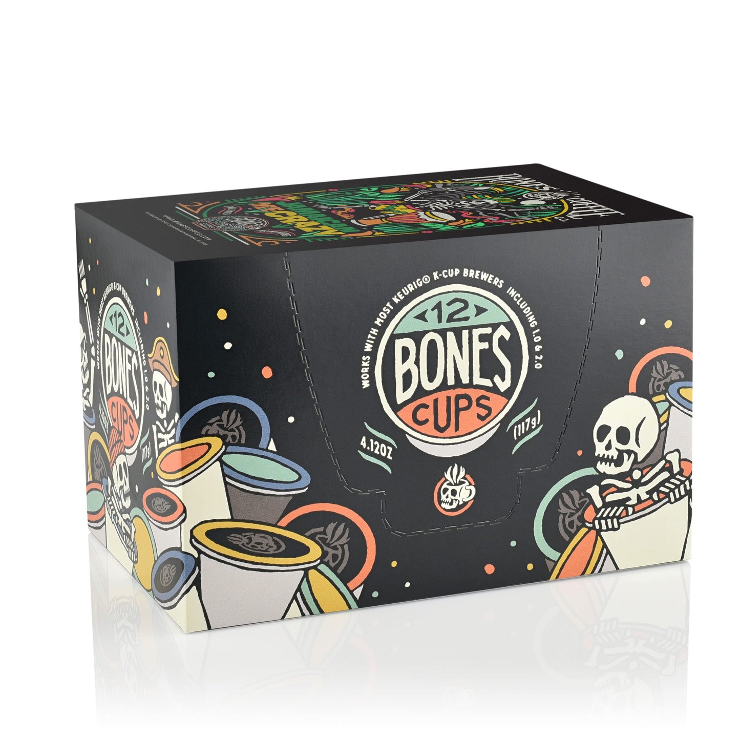 Bones Coffee Company Flavored Coffee Bones Cups Jamaican Me Crazy Flavored Pods | 12Ct Single-Serve Coffee Pods Compatible With Keurig 1.0 & 2.0 Keurig Coffee Maker