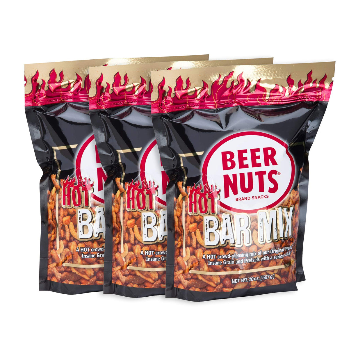 Malt Drink Nuts Habanero Bar Mix - Fiery Hot Habanero Mix Of Peanuts  Corn Sticks & Insane Grain - 20Oz Resealable Bag (Pack Of 3)