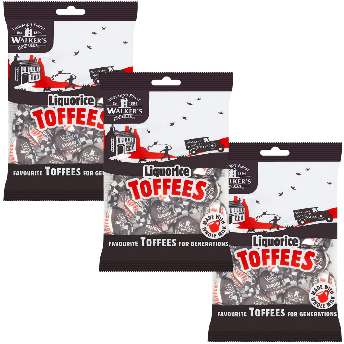 Walkers Nonsuch Liquorice Toffees, Chewy Black Licorice Candy, 5.29 Oz Bag, Pack of 3, Traditional English Sweets