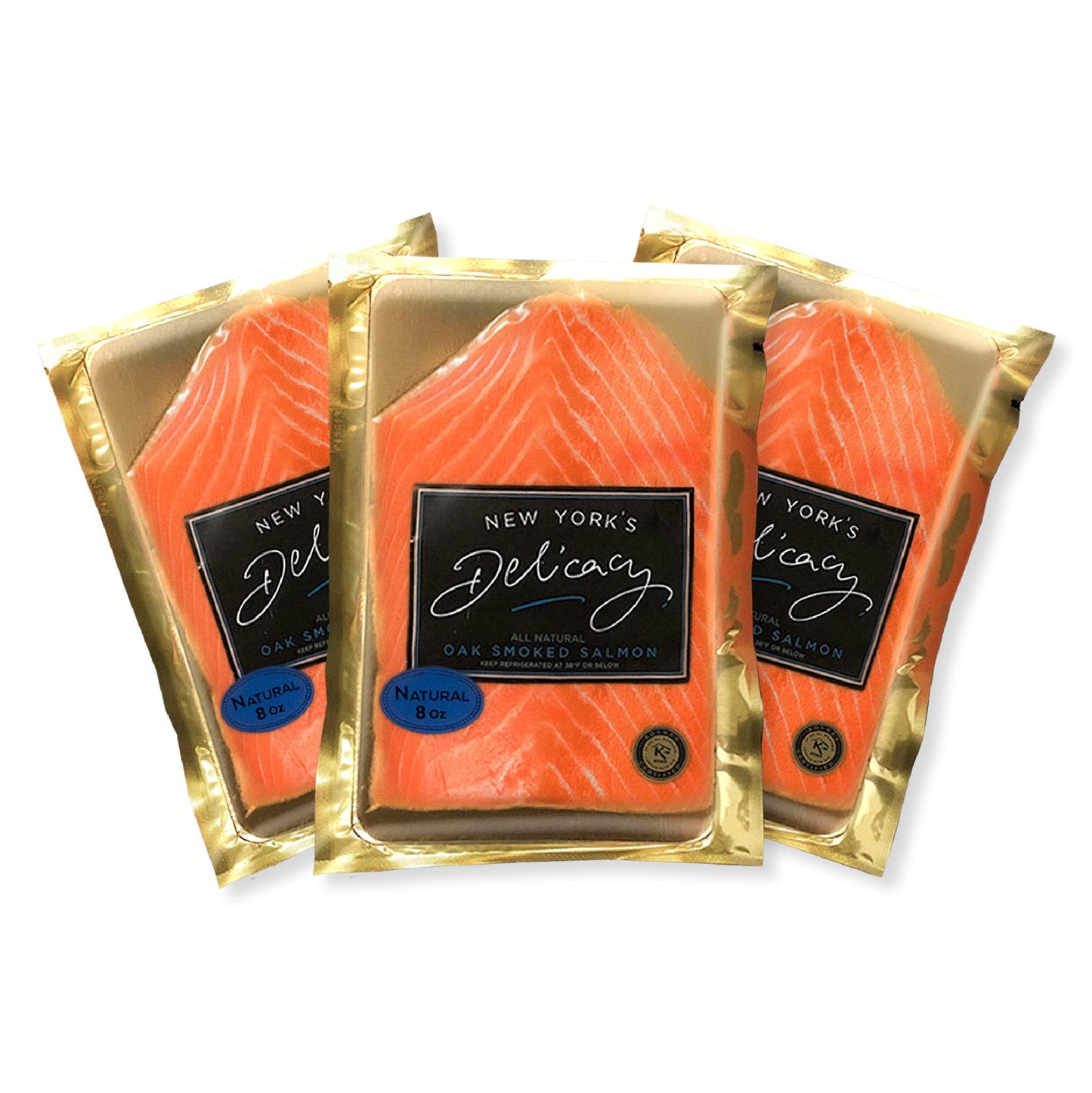 New Yorks Delicacy Smoked Salmon Nova, Pre-Sliced, 3 x 8 Oz, Gluten Free, Kosher, High in Omega 3, All Natural