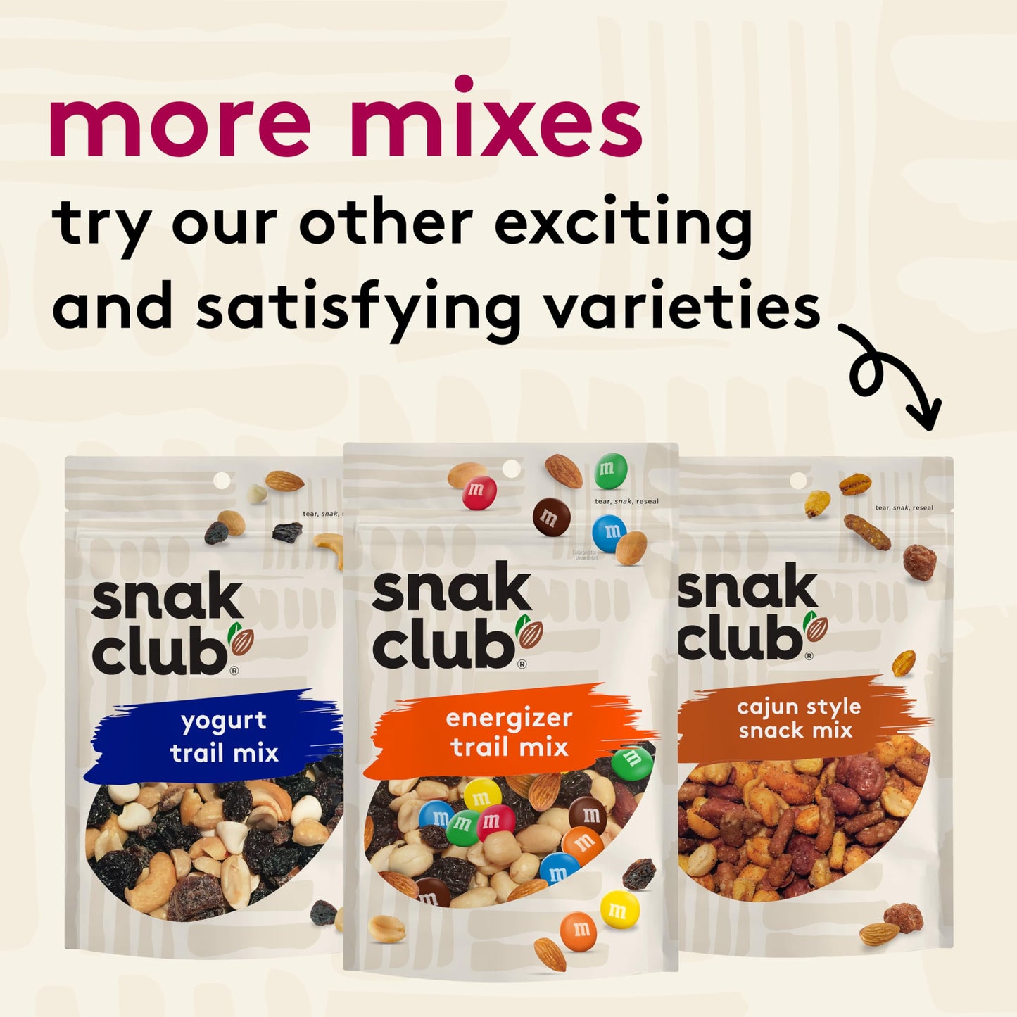 Snak Club Sweet and Salty Trail Mix with Peanuts, Butter Toffee Peanuts, M&MS Chocolate Candies, Toasted Corn, Honey Sesame Sti