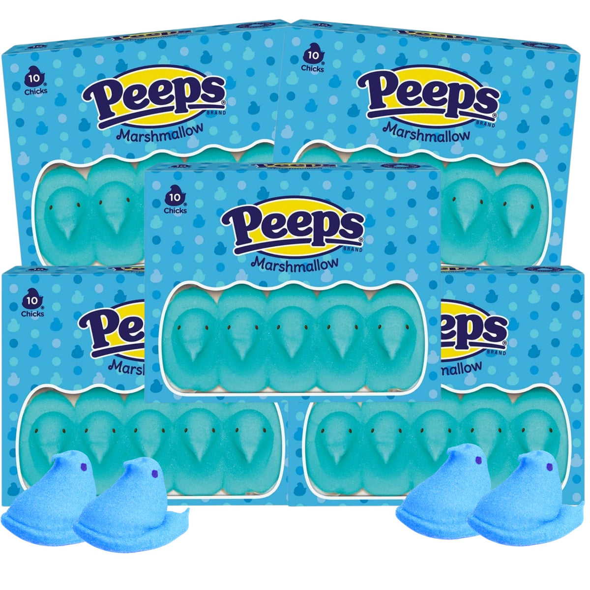 Needzo Blue Marshmallow Chicks Candy, Bulk for Parties, 50 Total Pieces (Pack of 5)