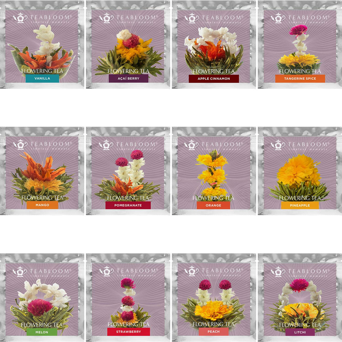 Teabloom Fruit Blooming Teas – 12 Unique Flower Varieties Of Tea In 12 Delicious Fruit Flavors – Each Flowering Tea Ball Steeps Up To 3 Times