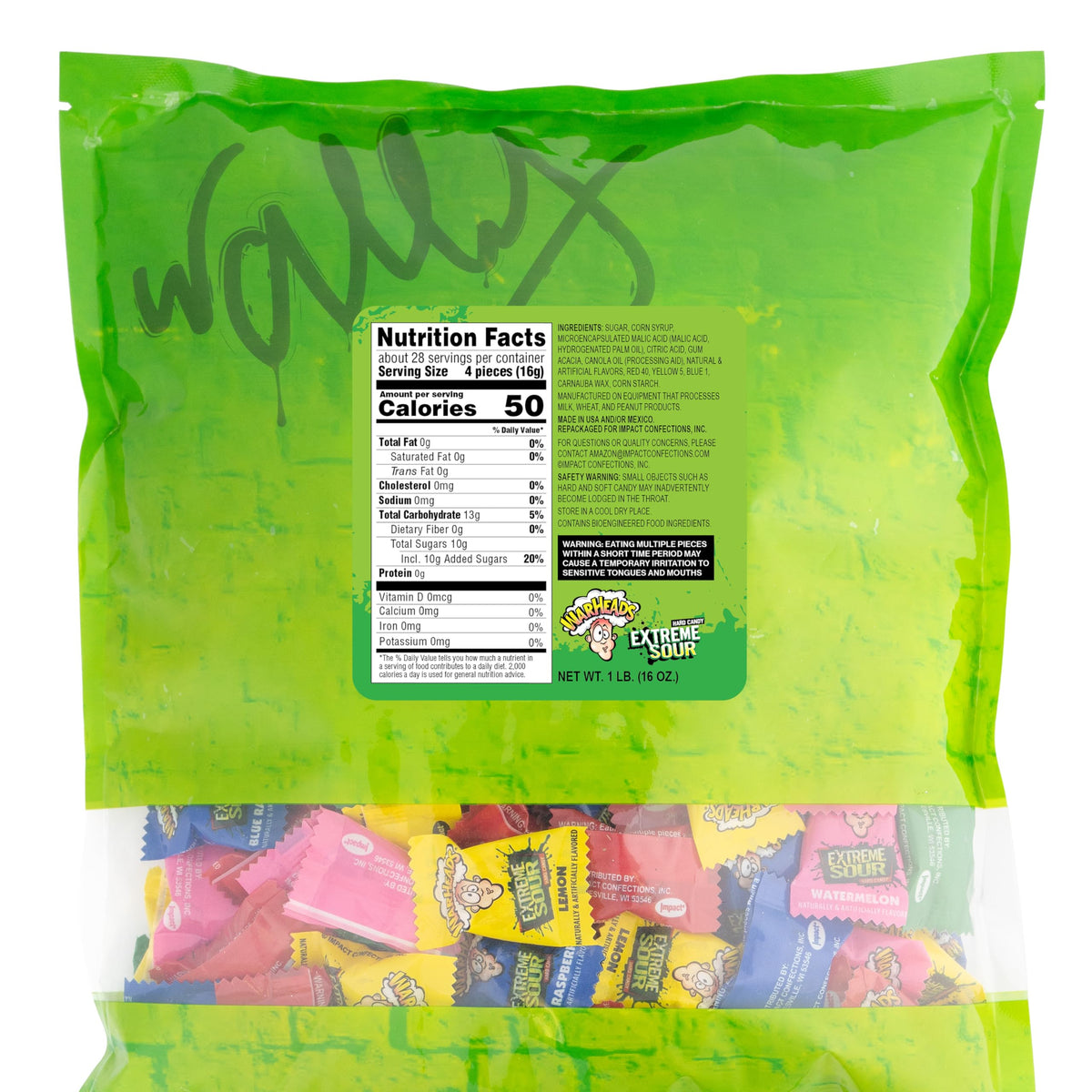 The Hampton Popcorn Company Warheads Sour Hard Candy, 1 Pound Bag, Assorted Flavors, Individually Wrapped Hard Candy