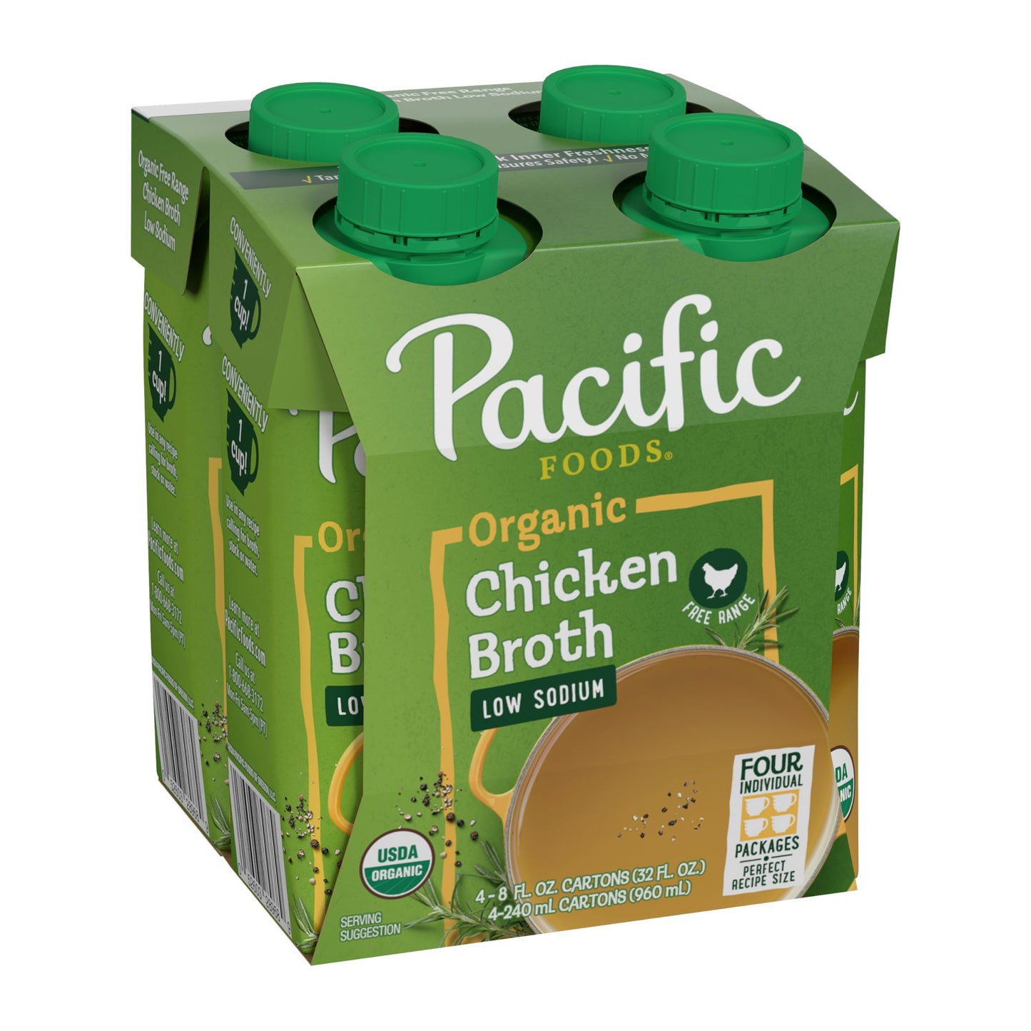 Pacific Foods Low Sodium Organic FreeRange Chicken Broth, 8 oz Carton (4 Pack)