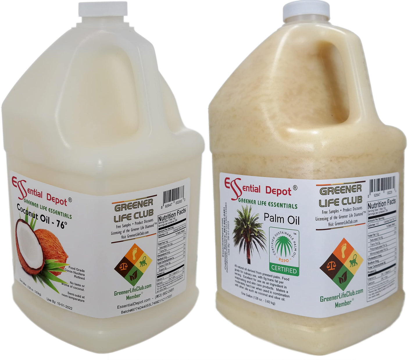 Essential Depot Coconut Oil & RSPO Sustainable Palm Oil Combo Pack - Food Grade, 2 Piece Set, White to Yellowish, HDPE Container