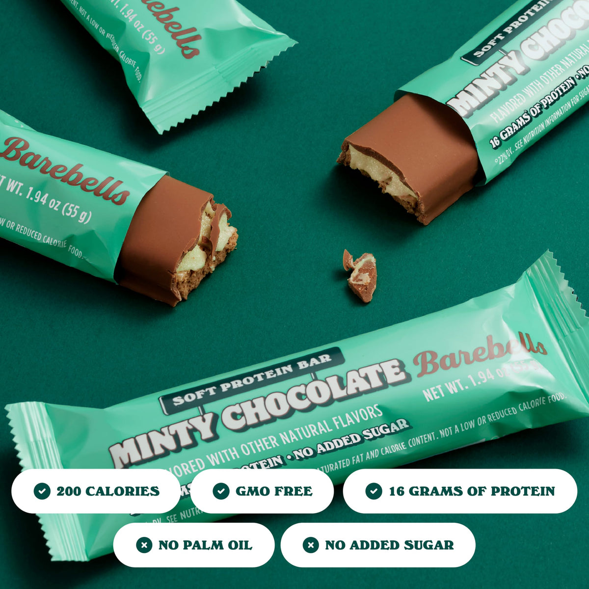Barebells Soft Protein Bars, Minty Chocolate - 12 Count, 16G High Protein Treats - Chocolate Nutrition Bar With 1G Total Sugars