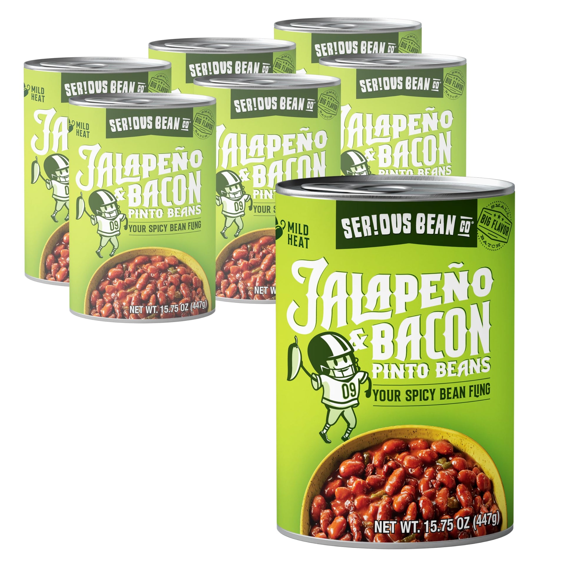 SERIOUS BEAN CO. Pinto Beans, Jalapeño & Bacon, 15.75oz Can, 6 Pack, Spicy & Delicious Texas Style