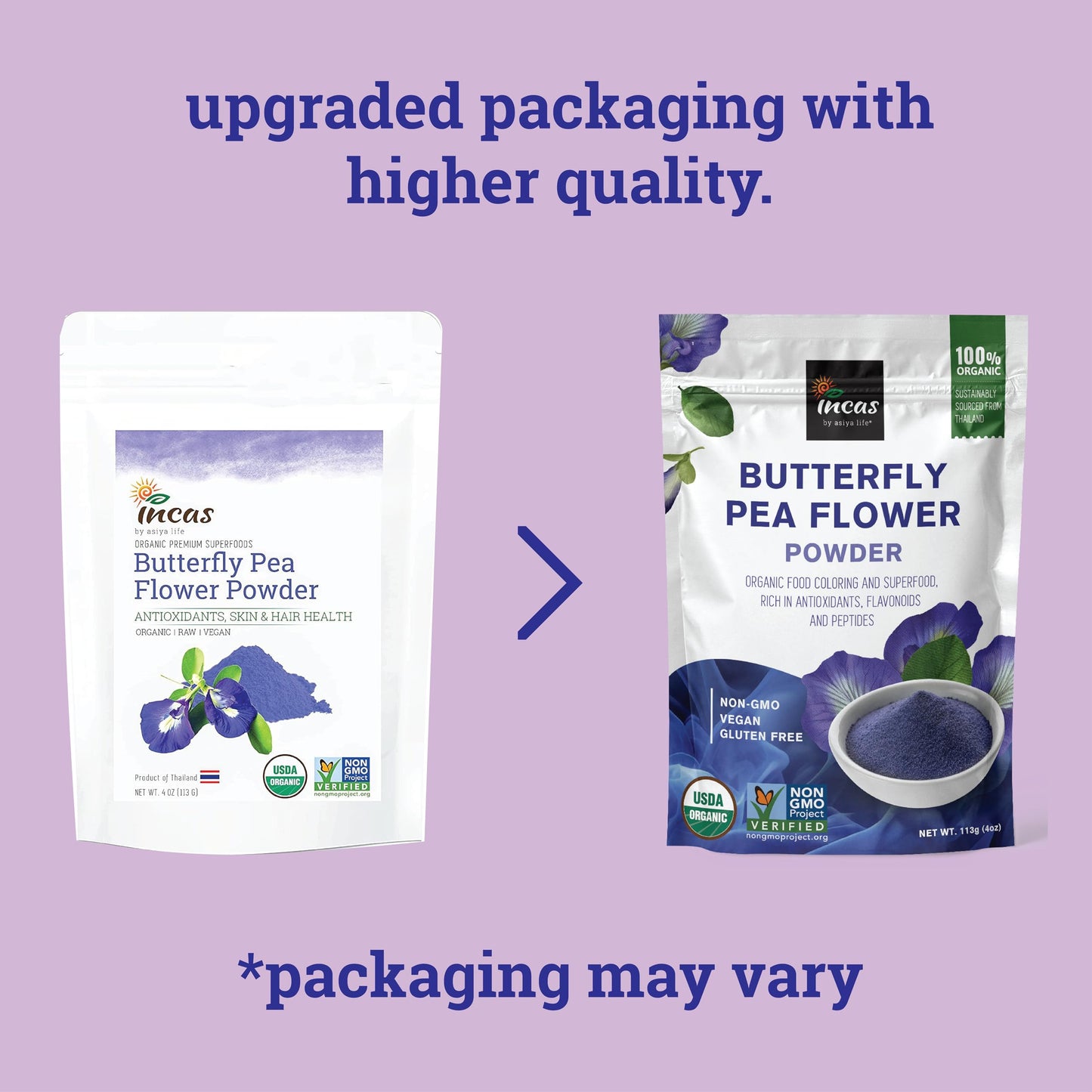 Incas 100% Organic Butterfly Pea Flower Powder - 4 Ounce Non-GMO Blue Matcha Tea, Vegan Culinary Food Coloring from Thailand
