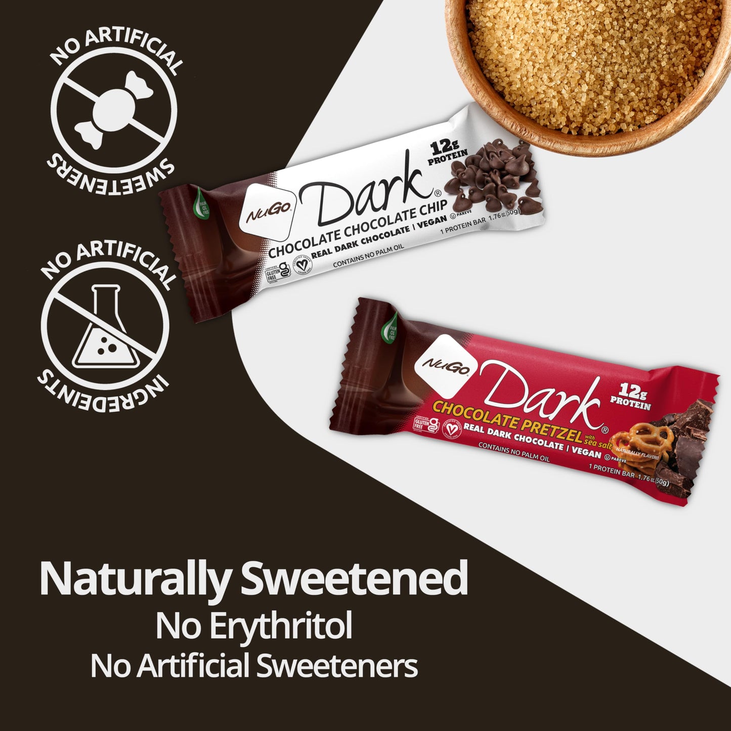 Nugo Dark Variety - Chocolate Pretzel 12 Bars & Chocolate Chocolate Chip 12 Bars, 12G Protein, Vegan, Gluten Free, Non-Gmo, Kosh