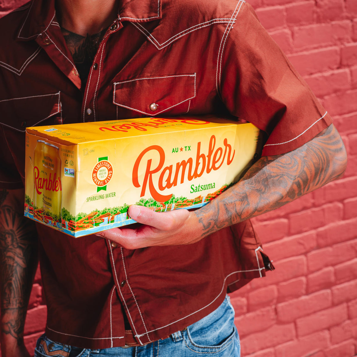 RAMBLER Satsuma Sparkling Water, Texas Limestone Filtered, 12-Ounce Cans, 12-Pack