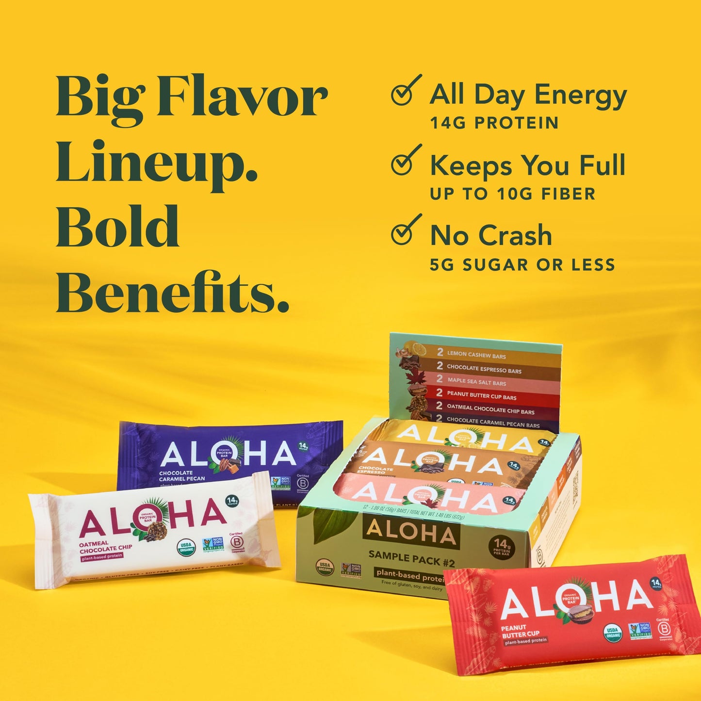 ALOHA Organic Plant Based Protein Bars - Sampler Pack #2-12 Bars  Vegan  Low Sugar  Gluten-Free  Paleo  Low Carb  Non-GMO  No Stevia  No Erythritol