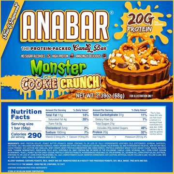 Anabar Protein Bar, The Protein-Packed Candy Bar, Amazing Tasting Protein Bar, No Sugar  S, High Protein, Amazingly Delicious (12 Bars, Milk Chocolate Monster Cookie Crunch)