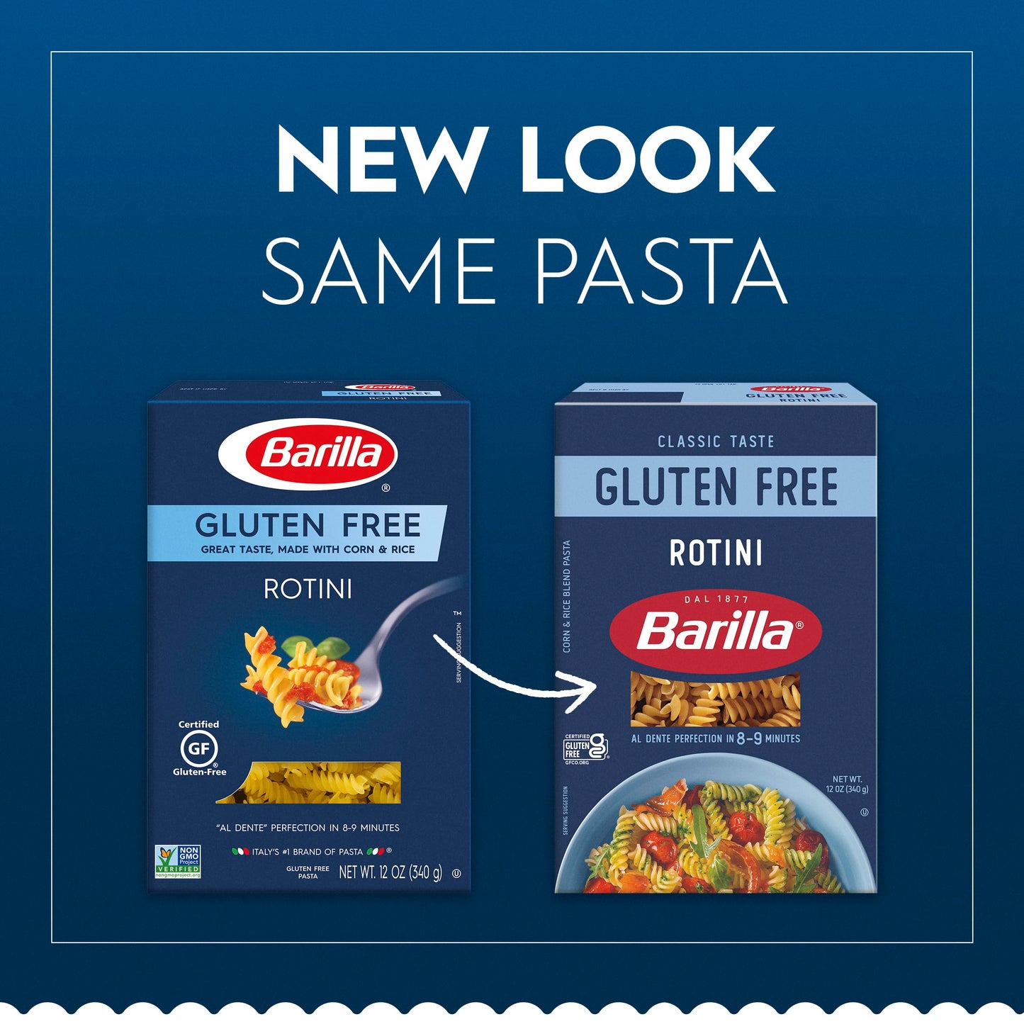 Barilla Gluten Free Rotini Pasta, 12 Ounce (Pack of 8) - Non-GMO Gluten Free Pasta Made with Blend of Corn & Rice - Vegan