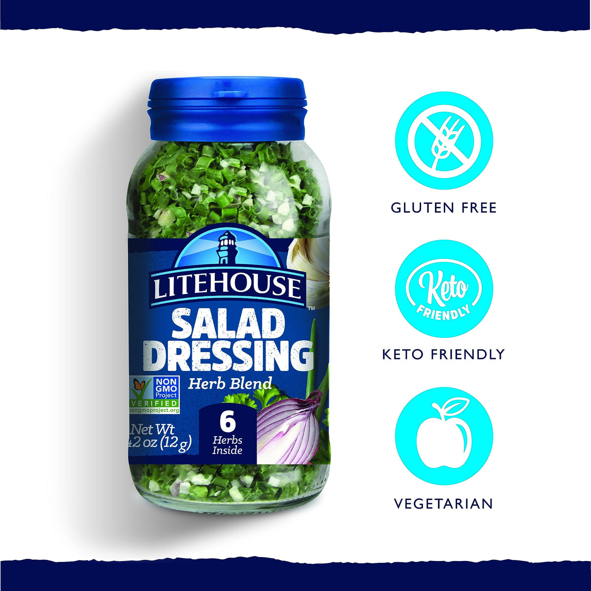 Litehouse Freeze Dried Salad Dressing Herb Blend, 0.42 Oz - Non-GMO, Gluten-Free Mix of Chives, Garlic, Dill, Parsley, Shallots & Red Onion