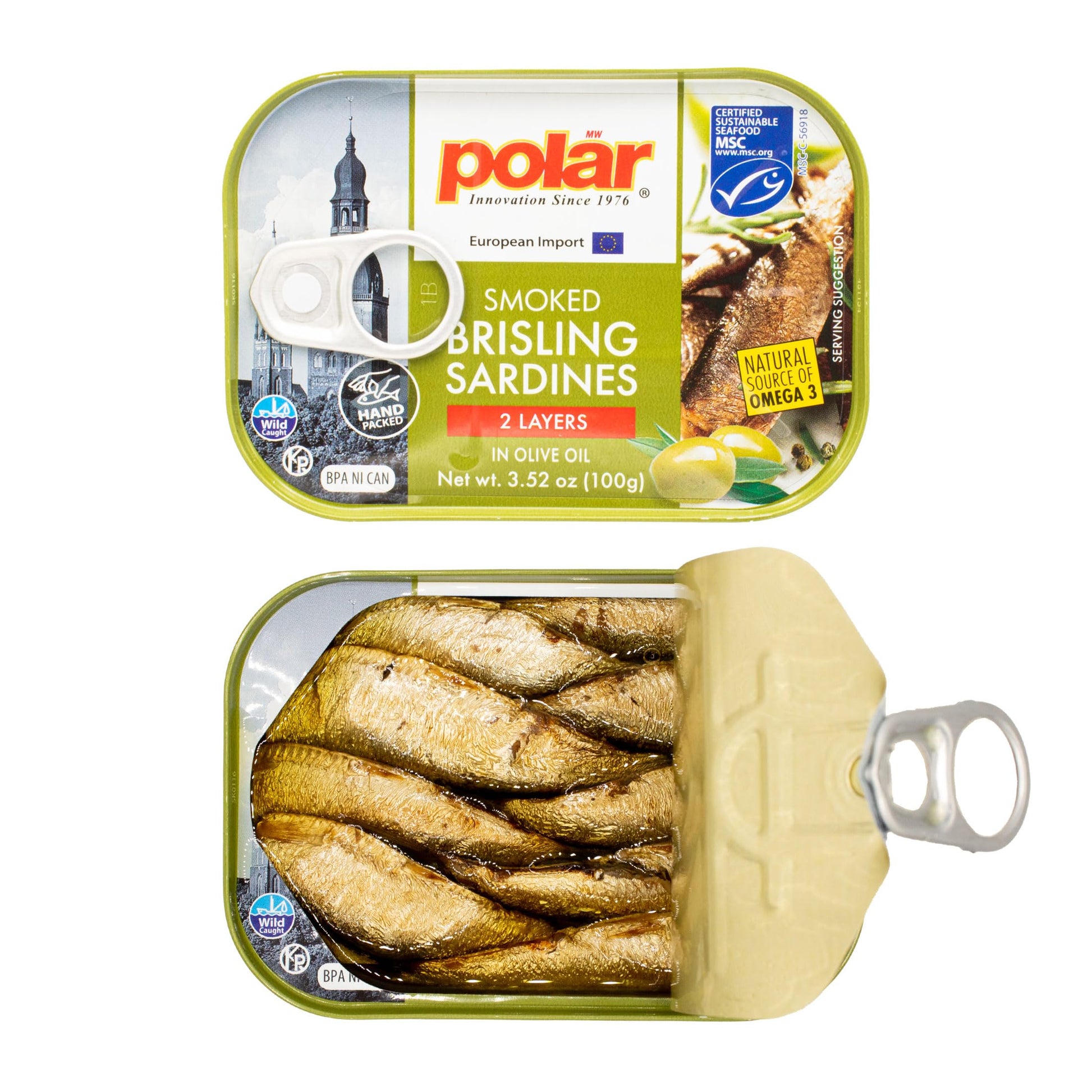 MW Polar Smoked Brisling Sardines in Olive Oil, 3.52 Ounce Pack, Wild Caught
