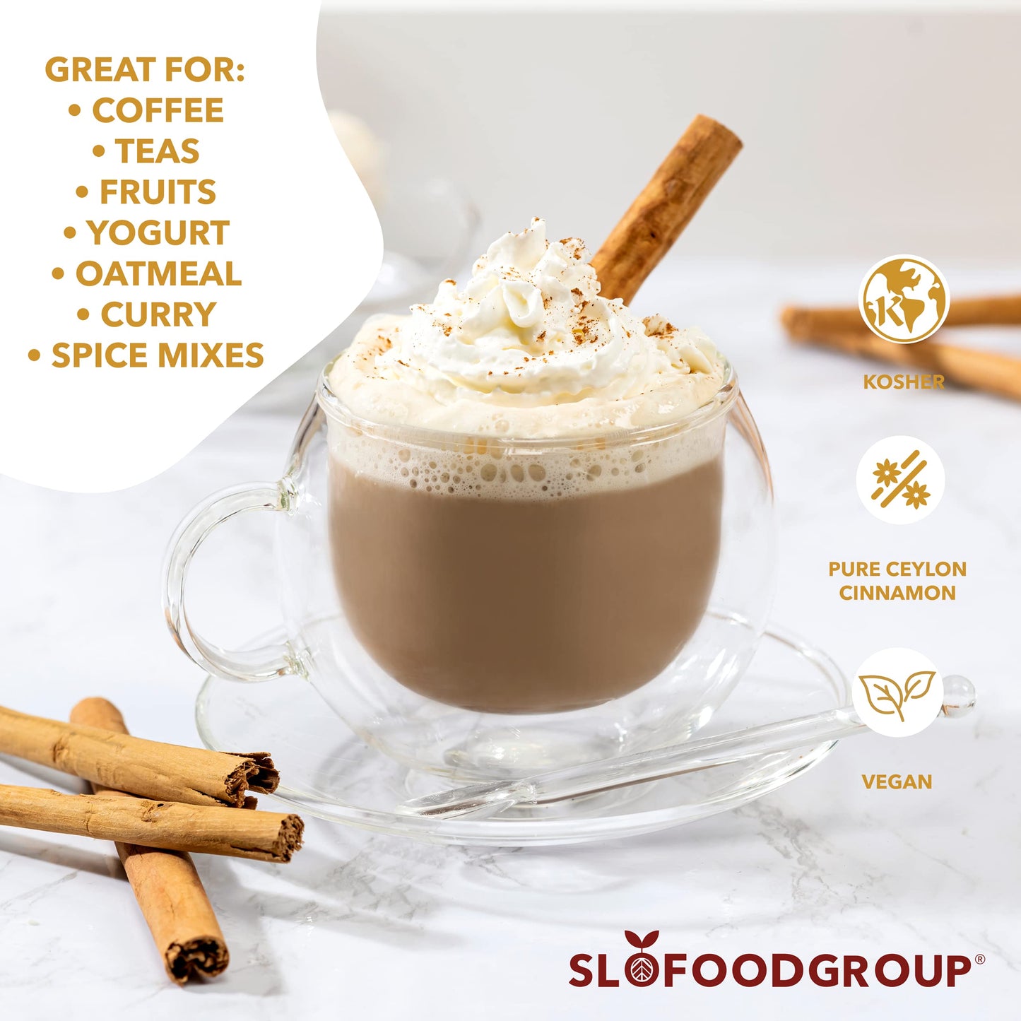 Slofoodgroup Ceylon Cinnamon Sticks - Pure Ceylon Quills, 1 OZ, Brown, 5 Inch Cut, Cinnamomum Vespirit-inspired flavor from Sri Lanka
