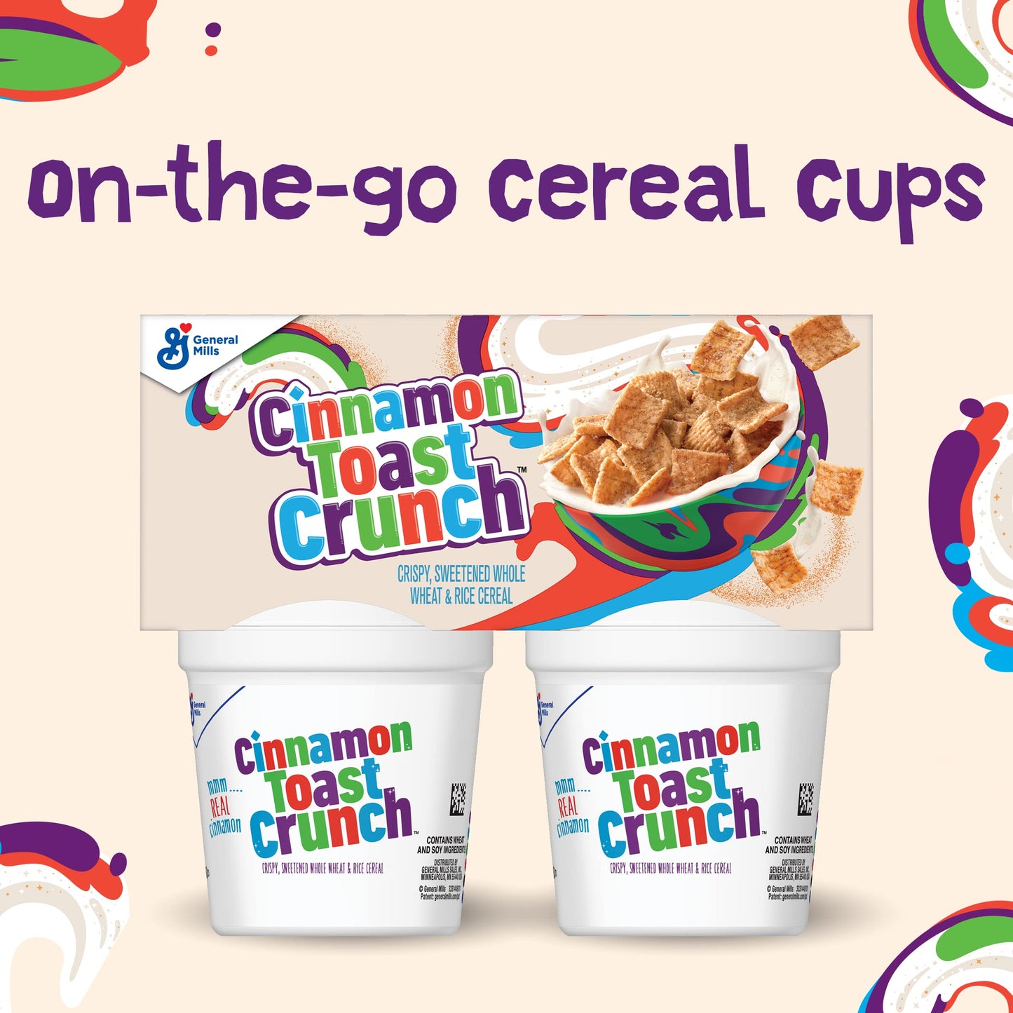 Original Cinnamon Toast Crunch Breakfast Cereal, 4 Pack 8 Oz Cereal Cup