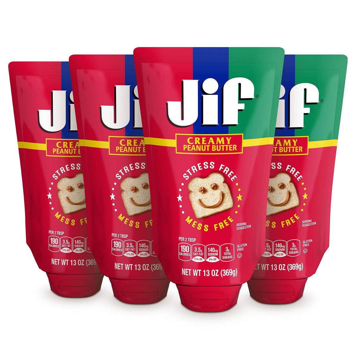 Jif Squeeze Creamy Peanut Butter Pouch, Smooth Texture, 13 Ounce (Pack of 4)