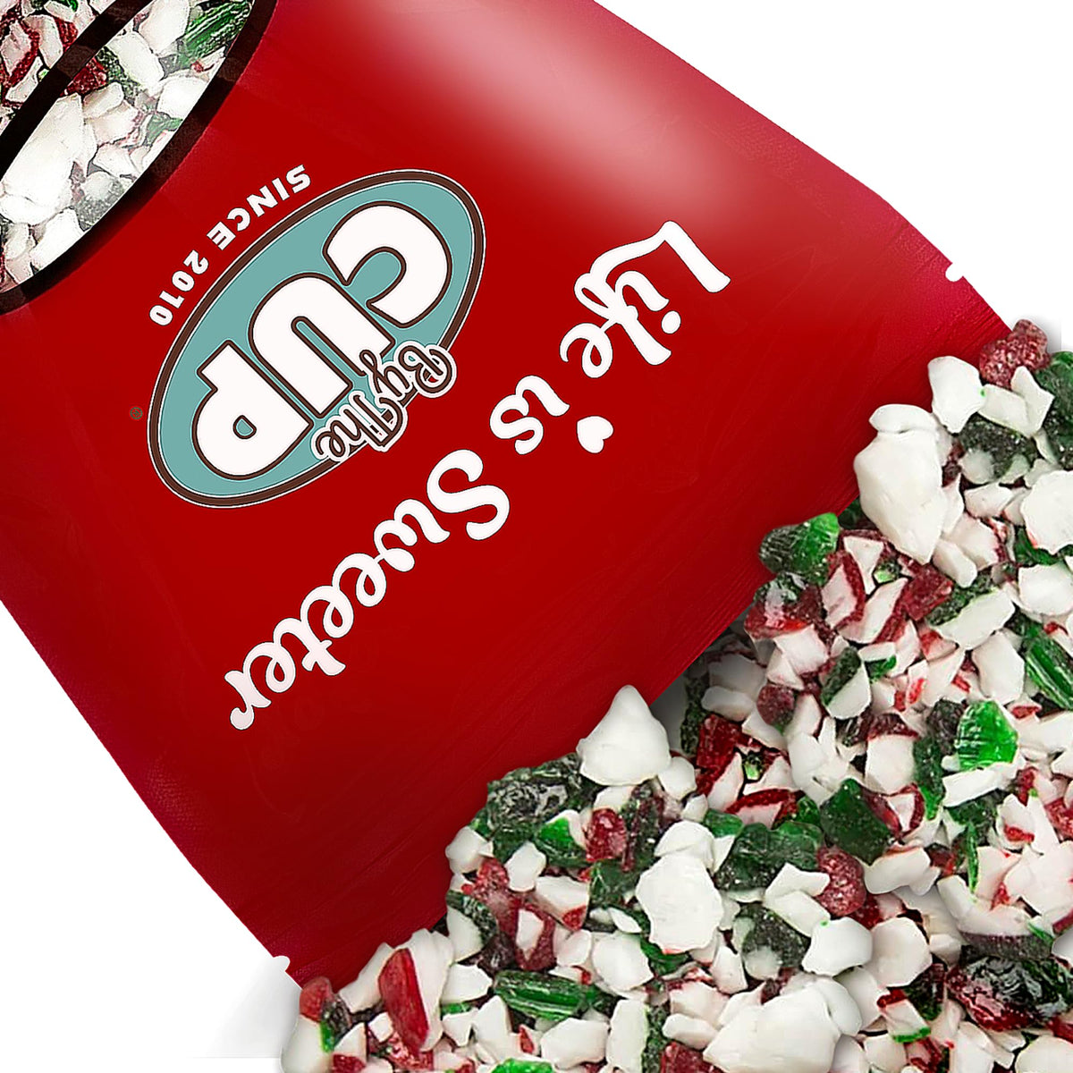 By The Cup Red, Green, and White Peppermint Candy Cane Pieces, 2 lb Bulk Bag