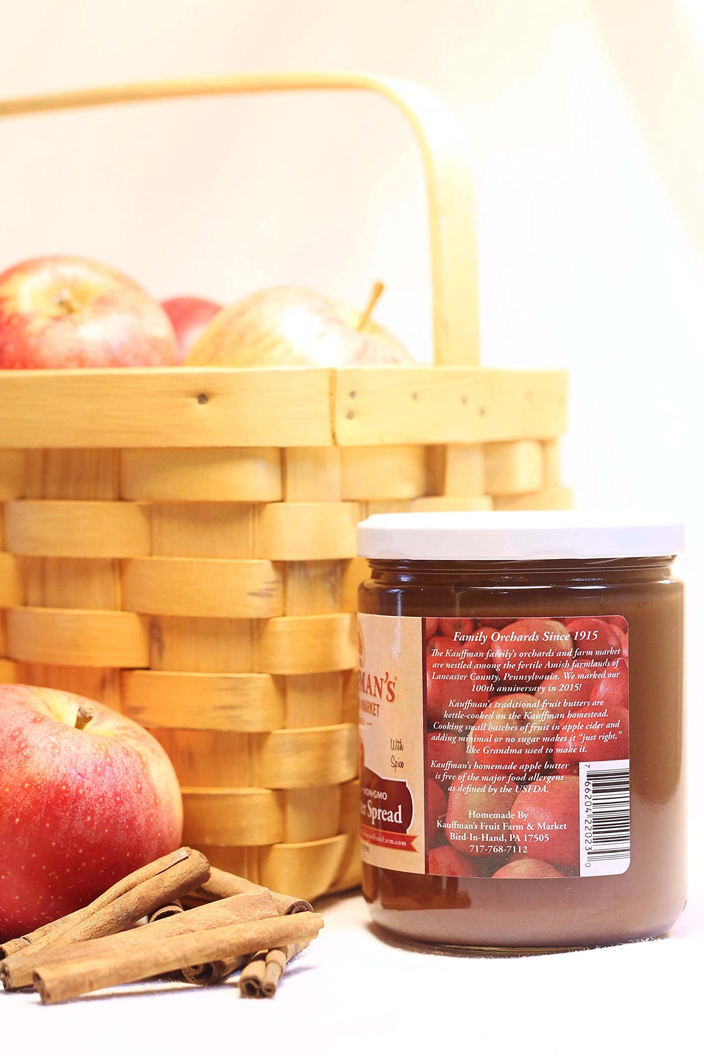 Kauffmans Fruit Farm Homemade Apple Butter Spread, No Sugar Added, 17 Oz, Case of 12