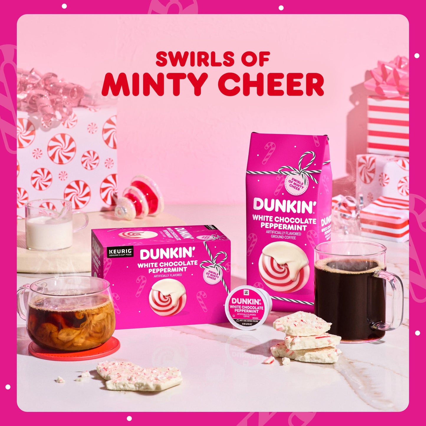 Dunkin White Chocolate Peppermint Artificially Flavored Ground Coffee, 11 oz. Bag, 6 Count