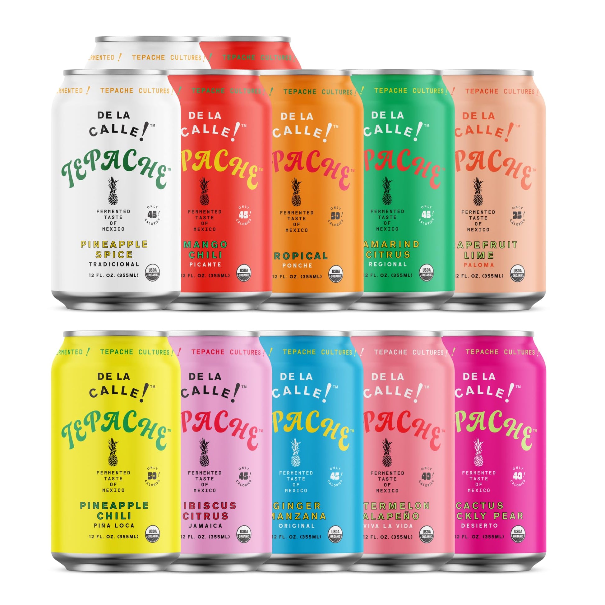 De La Calle Tepache Mixta Variety Pack - Craft Fermented Pineapple Soda - 12 Fl Oz (Pack of 12) - Organic, Low Sugar, Non-GMO
