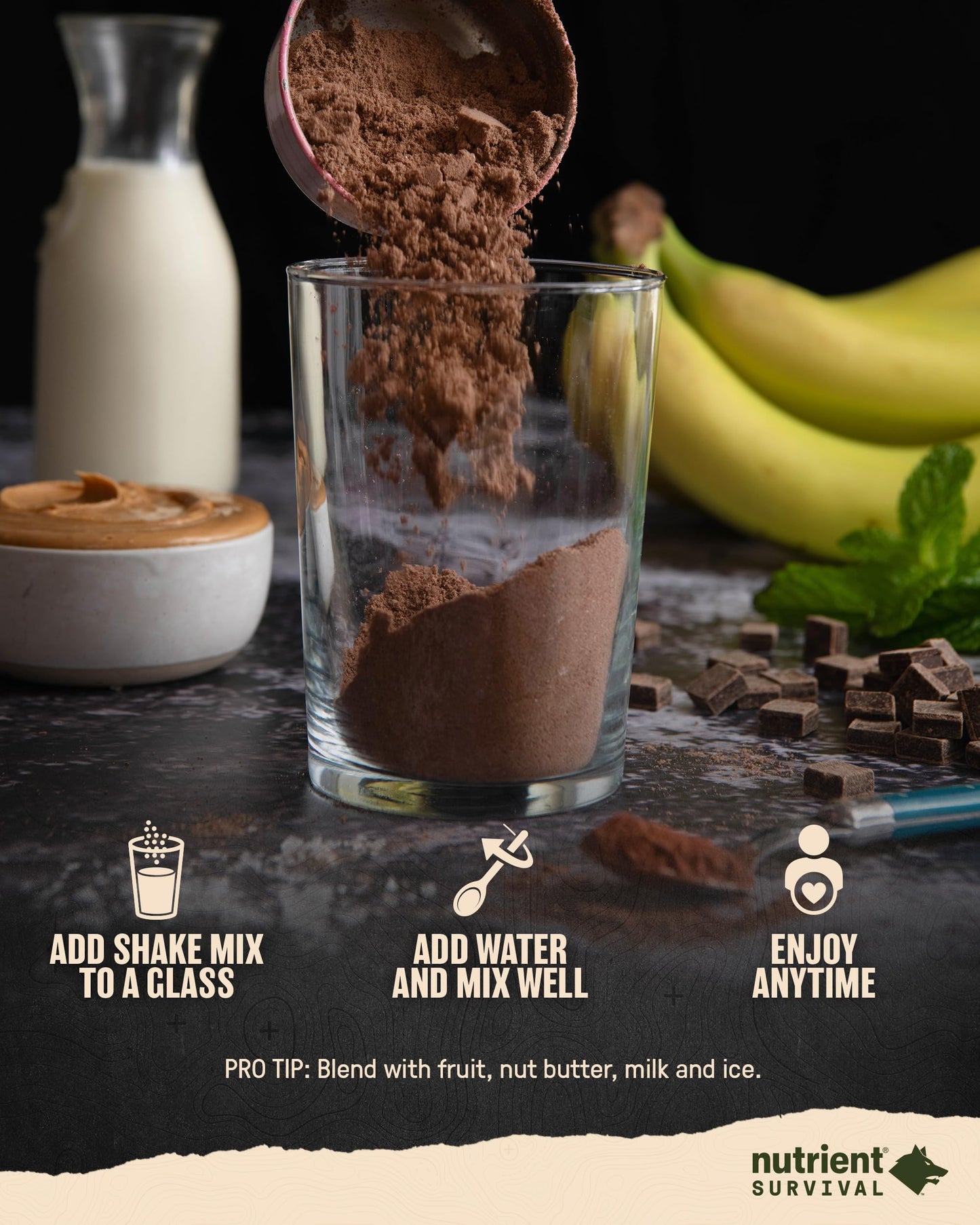 Nutrient Survival Protein Shake, Creamy Chocolate, Whey Protein Powder, Freeze Dried Prepper Supplies & Emergency Food, 40 Nutri