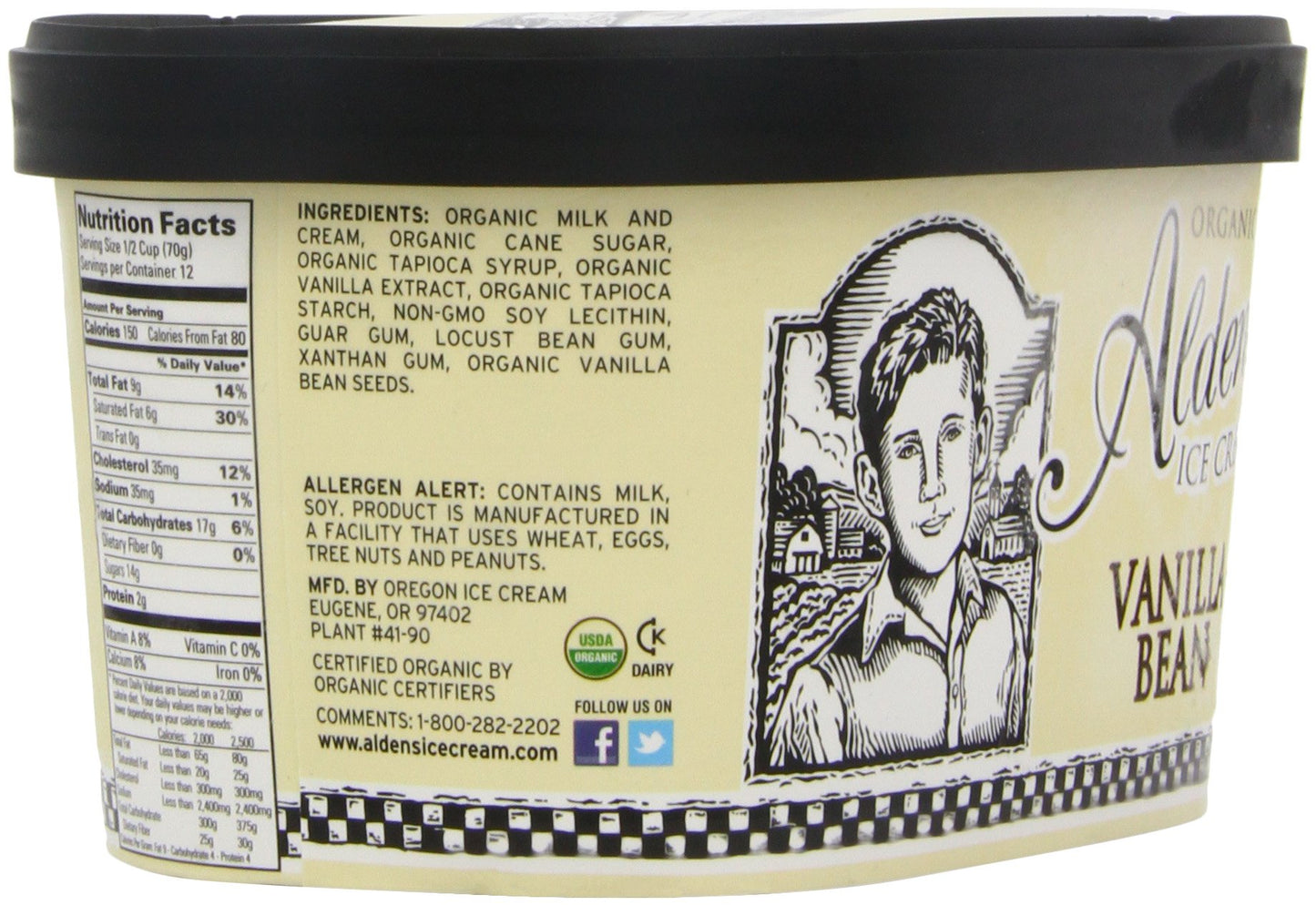 Aldens, Organic Vanilla Bean Ice Cream, 48 oz (Frozen)
