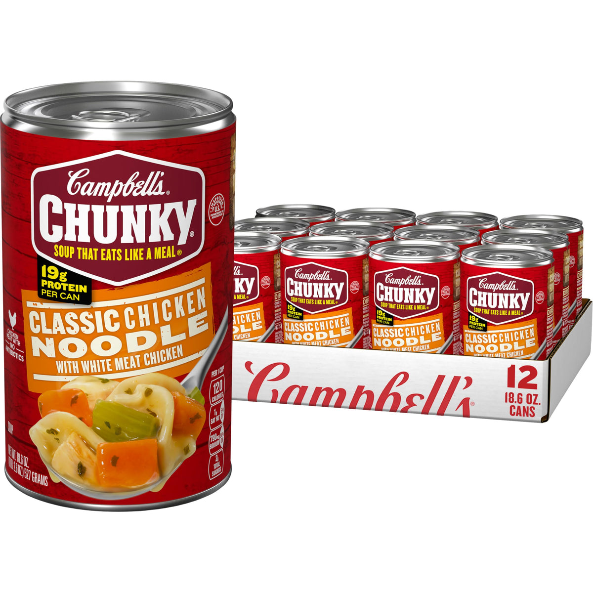 Campbells Chunky Classic Chicken Noodle Soup, 18.6 Ounce Cans (Pack of 12)